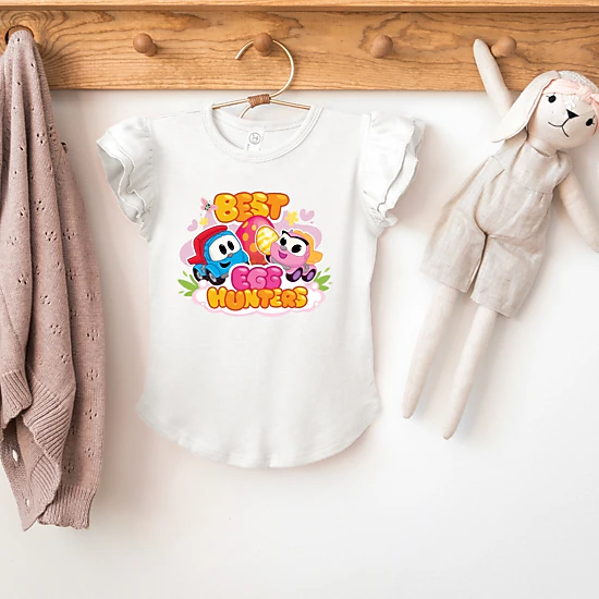 The Juniper Shop - Girl's Flutter Sleeve Graphic T-Shirt - Leo the Truck Best Egg Hunters