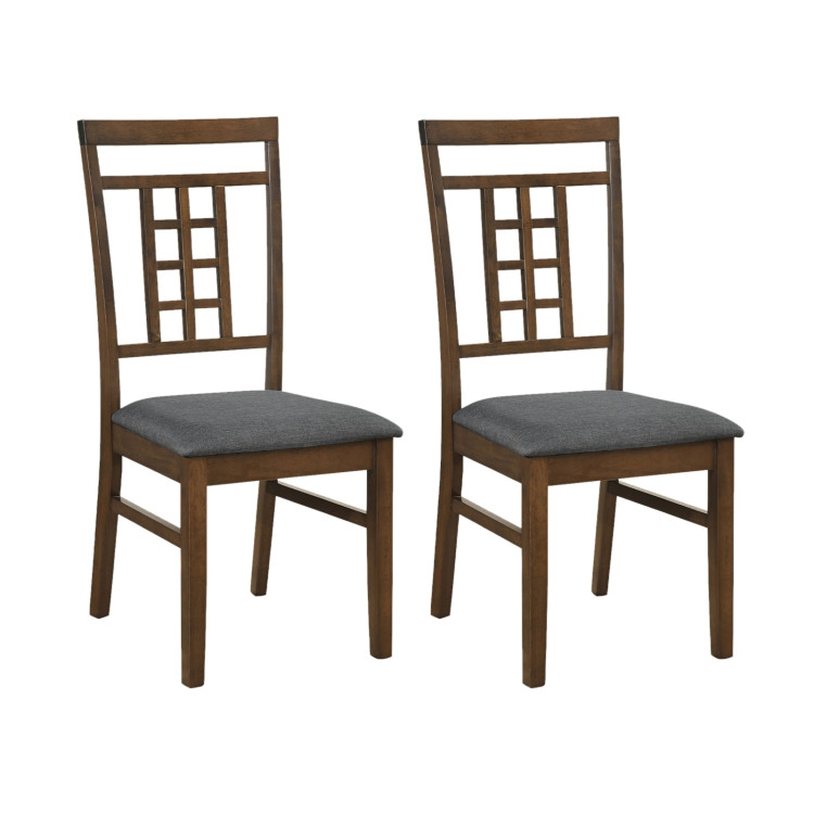 SUGIFT Lattice Back Rubber Wood Dining Chairs Set of 2 330-lb Capacity 39-in Backrest Brown and Gray