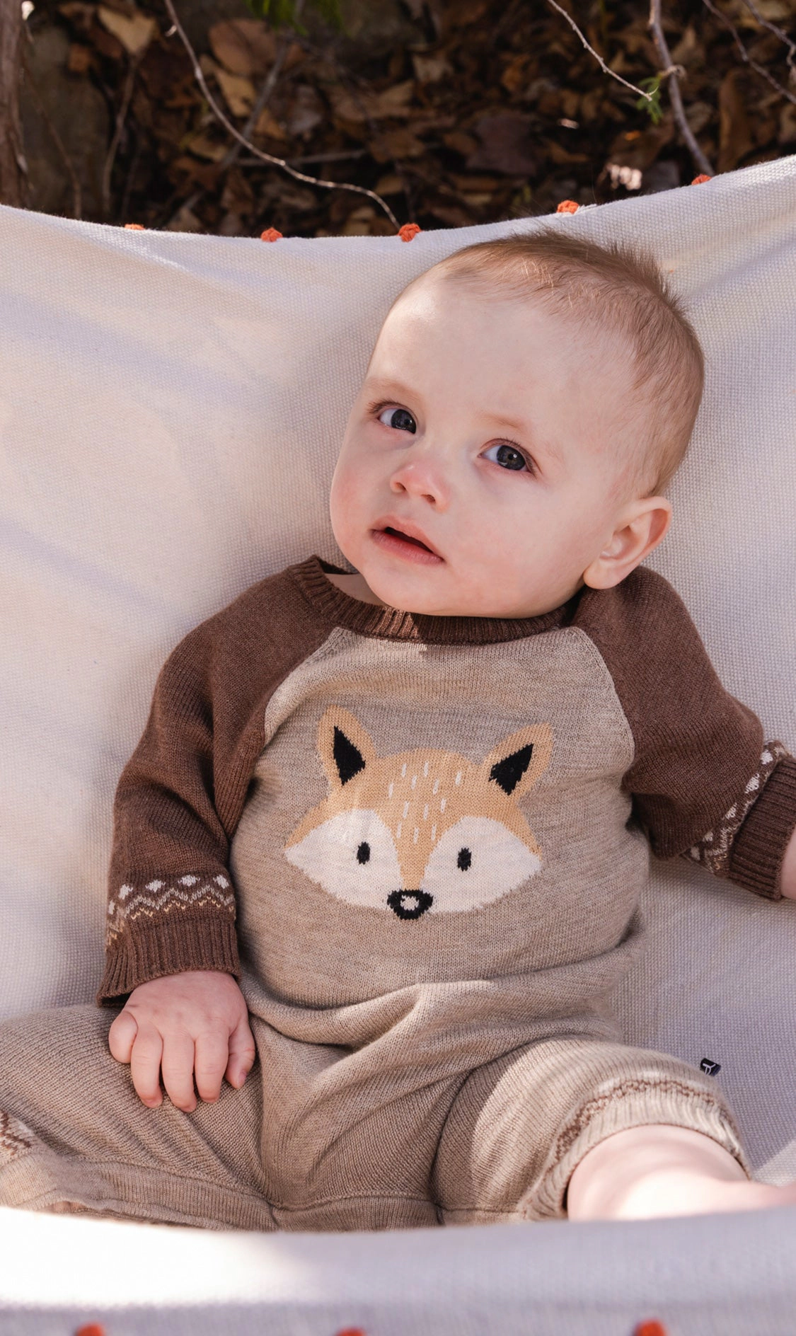 Deux par Deux Boys Knitted Fox Intarsia Fair Isle Romper