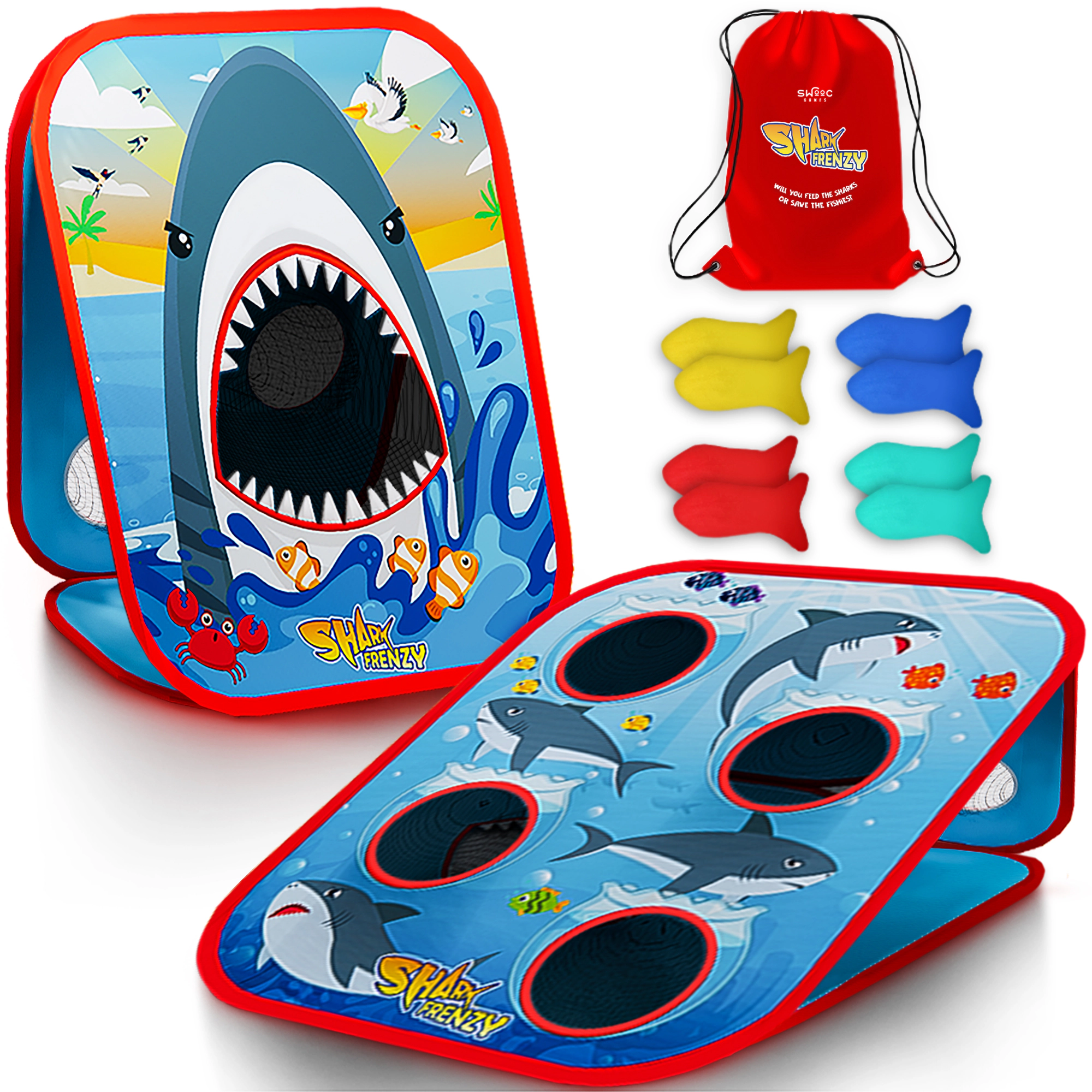 Swooc Games | Shark Frenzy™ | 2-In-1 Bean Bag Toss Game For Kids
