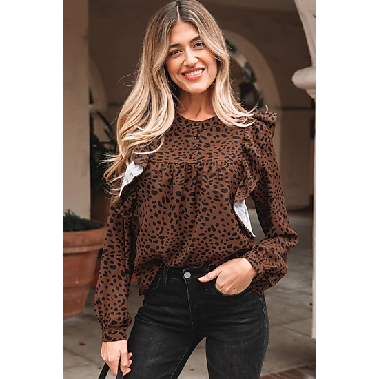 Threaded Pear Women's Collins Ruffled Puff Sleeve Blouse, Color