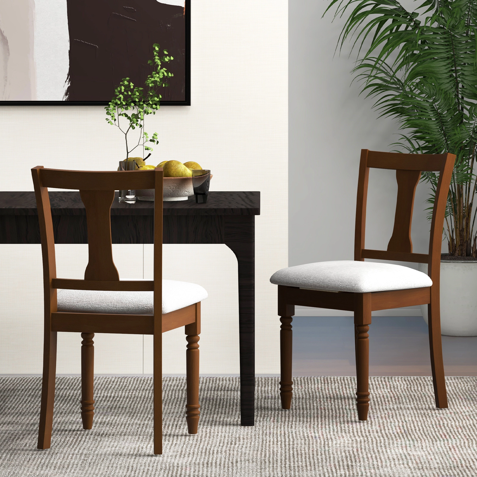 SUGIFT Set of 2 Linen Fabric Kitchen Dining Chairs with Flip-Up Storage 350-lb Capacity Brown