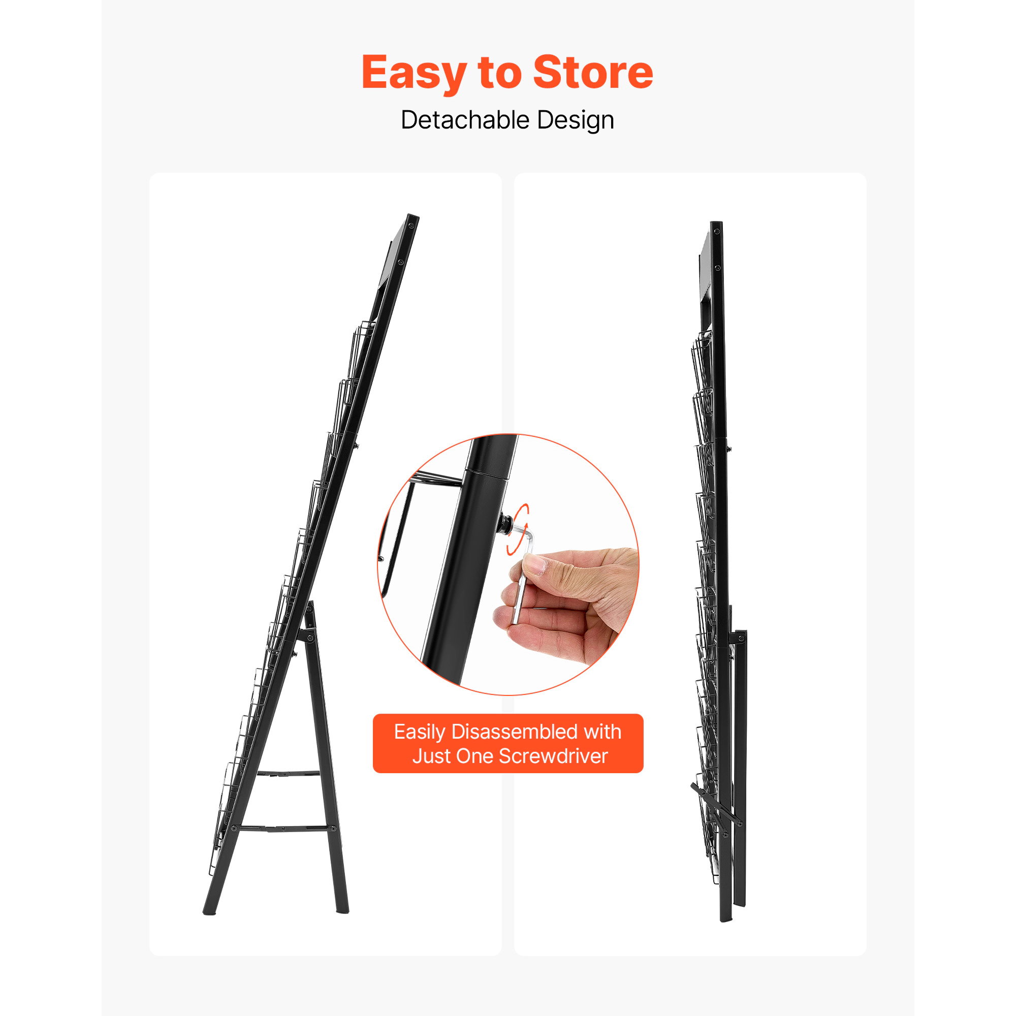HONGGE Brochure Display Rack Pockets Magazine Literature Stand Portable Floor Standing Metal