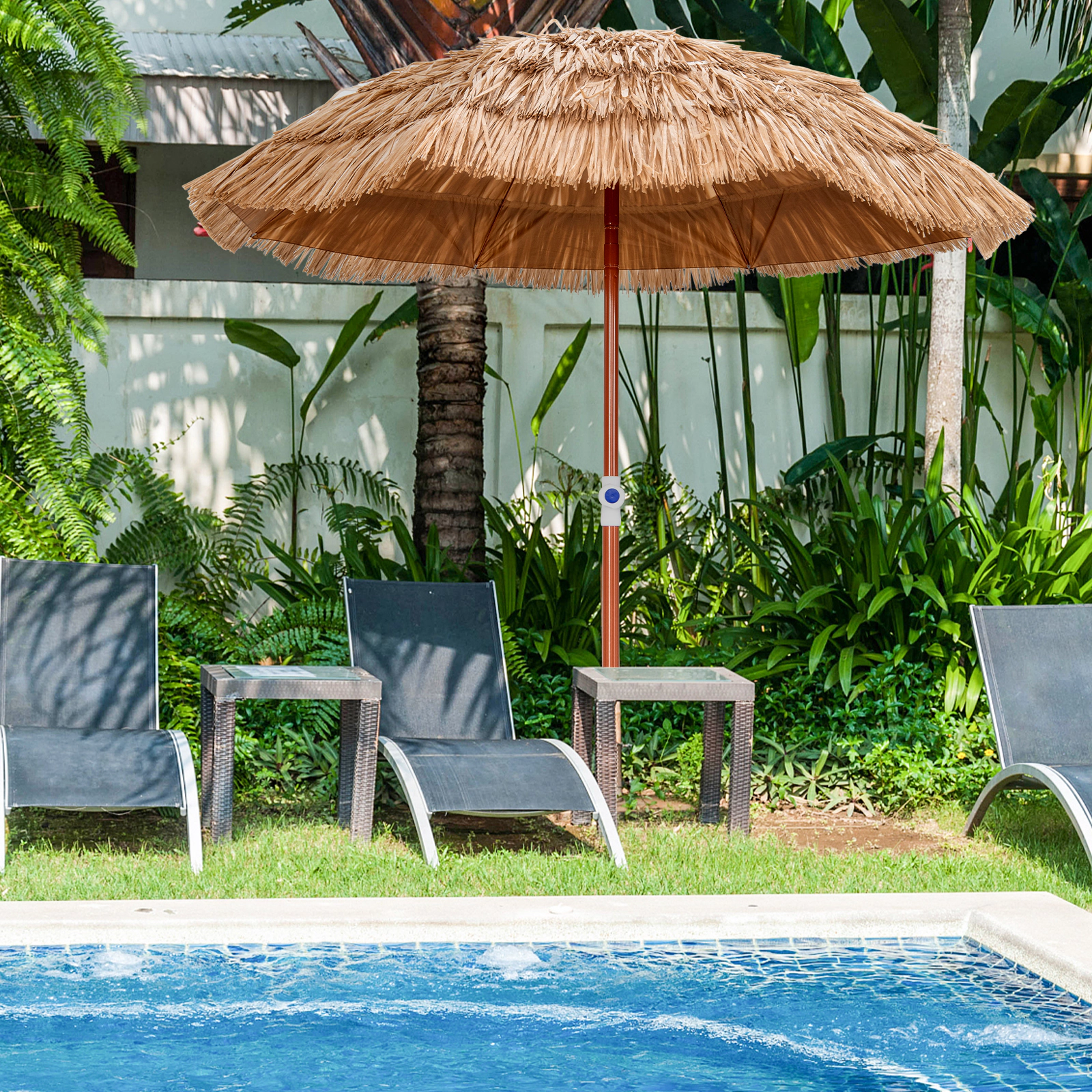 SUGIFT Natural 40-Degree Tilt Push Button Lift and Carrying Bag 6 FT Thatched Patio Umbrella