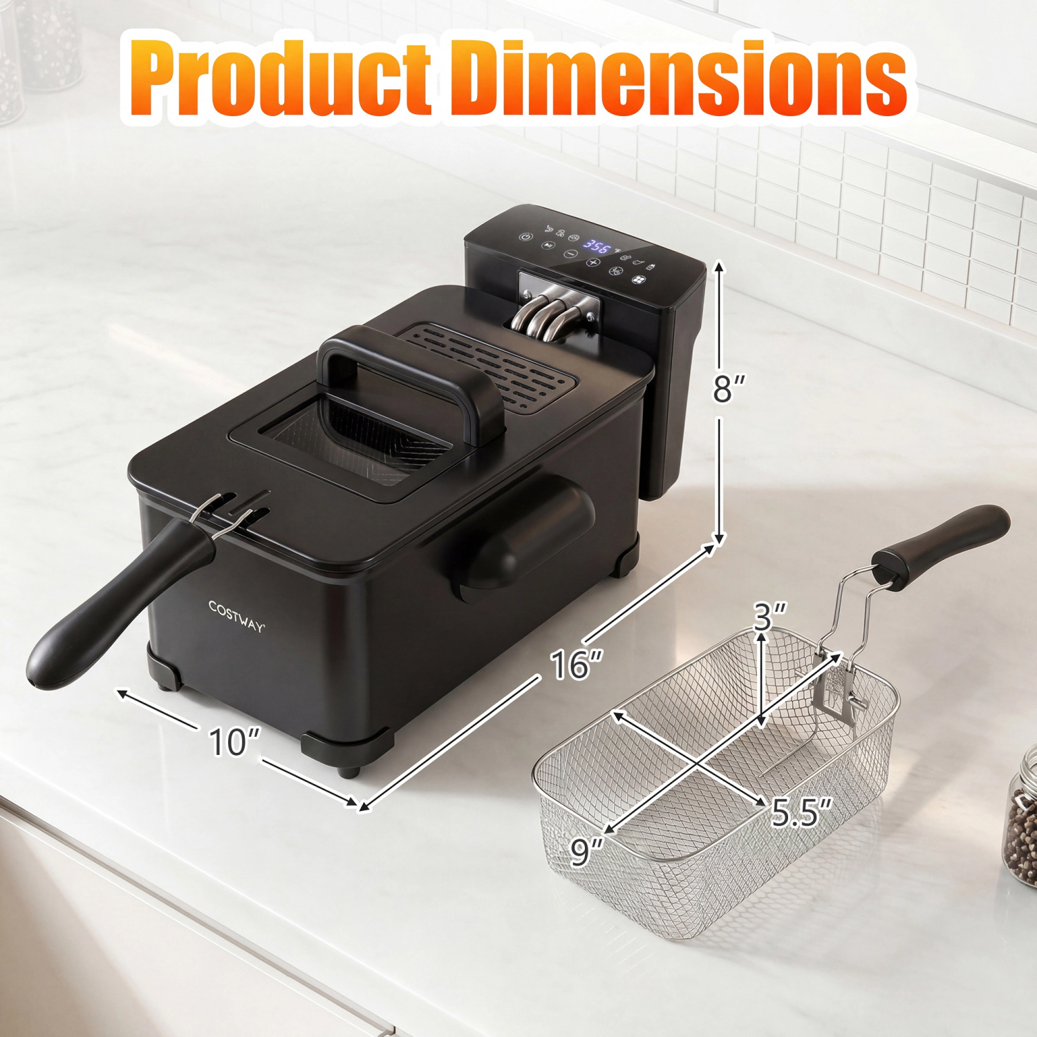 LJG 3.2-Qt Electric Deep Fryer with 1700W LED Touch Screen and Enamel Oil Tank