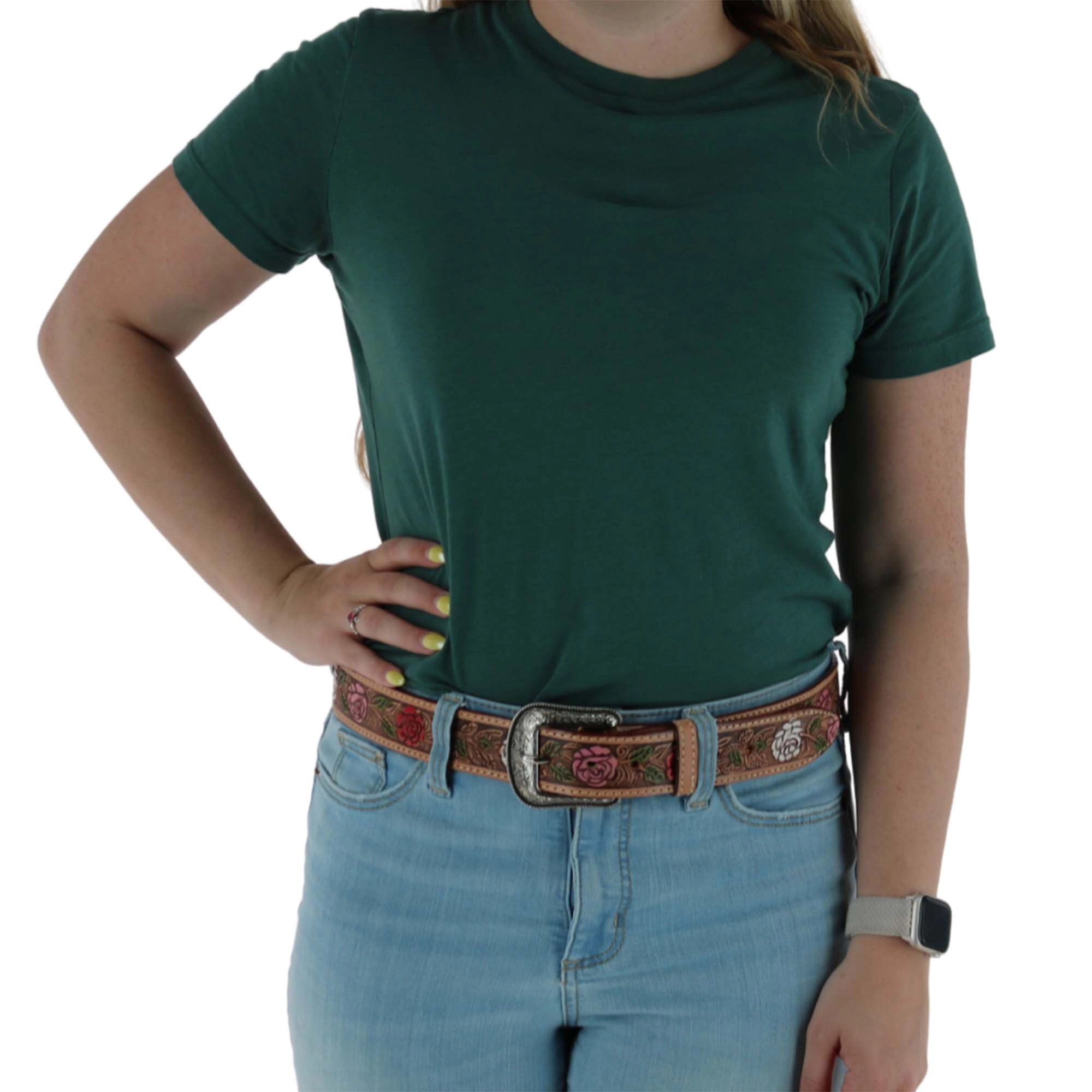 CTM Women's Floral Embossed Western Belt