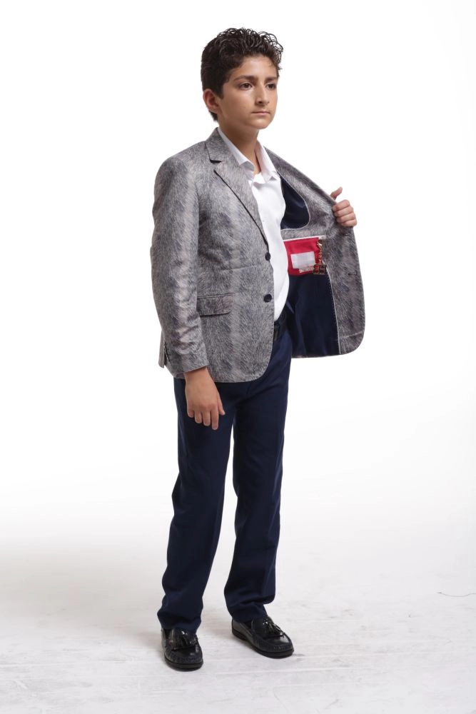 Elie Balleh Boys Slim Fit Printed Velvet Blazer