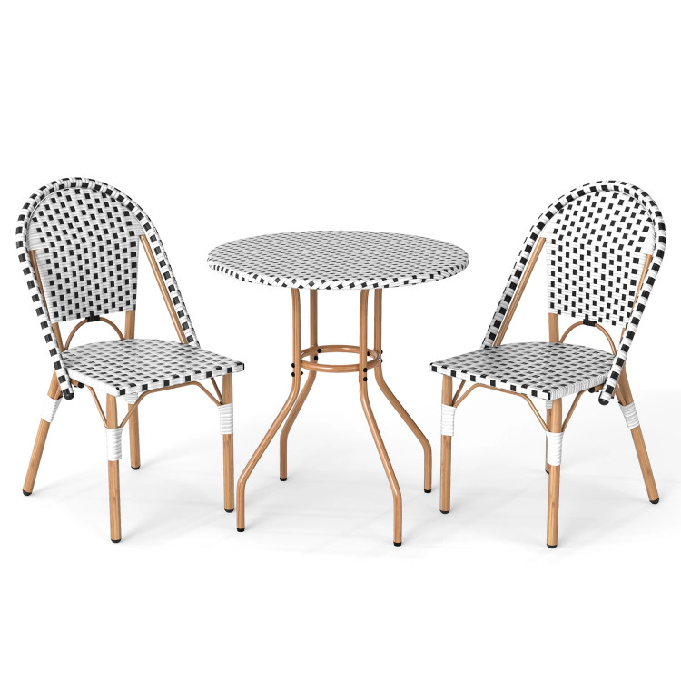 Hivvago 3 Piece French Bistro Table Chair Set With Outdoor Wicker Round Table And 2 Dining Chairs