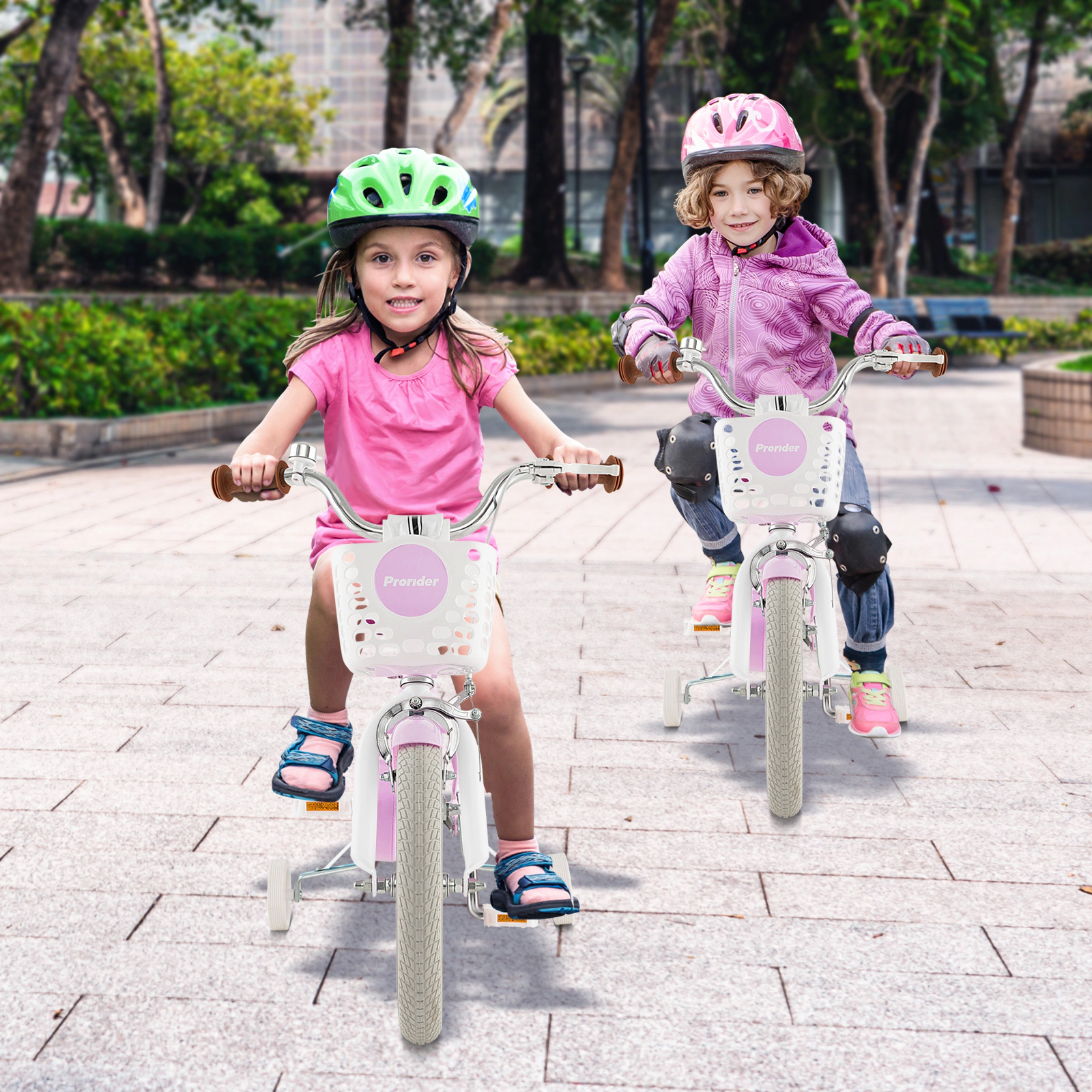 14-in Girls Bike Removable Front Basket Training Wheels Padded Saddle and Dual Brakes for Toddlers Ages 3-5 Purple