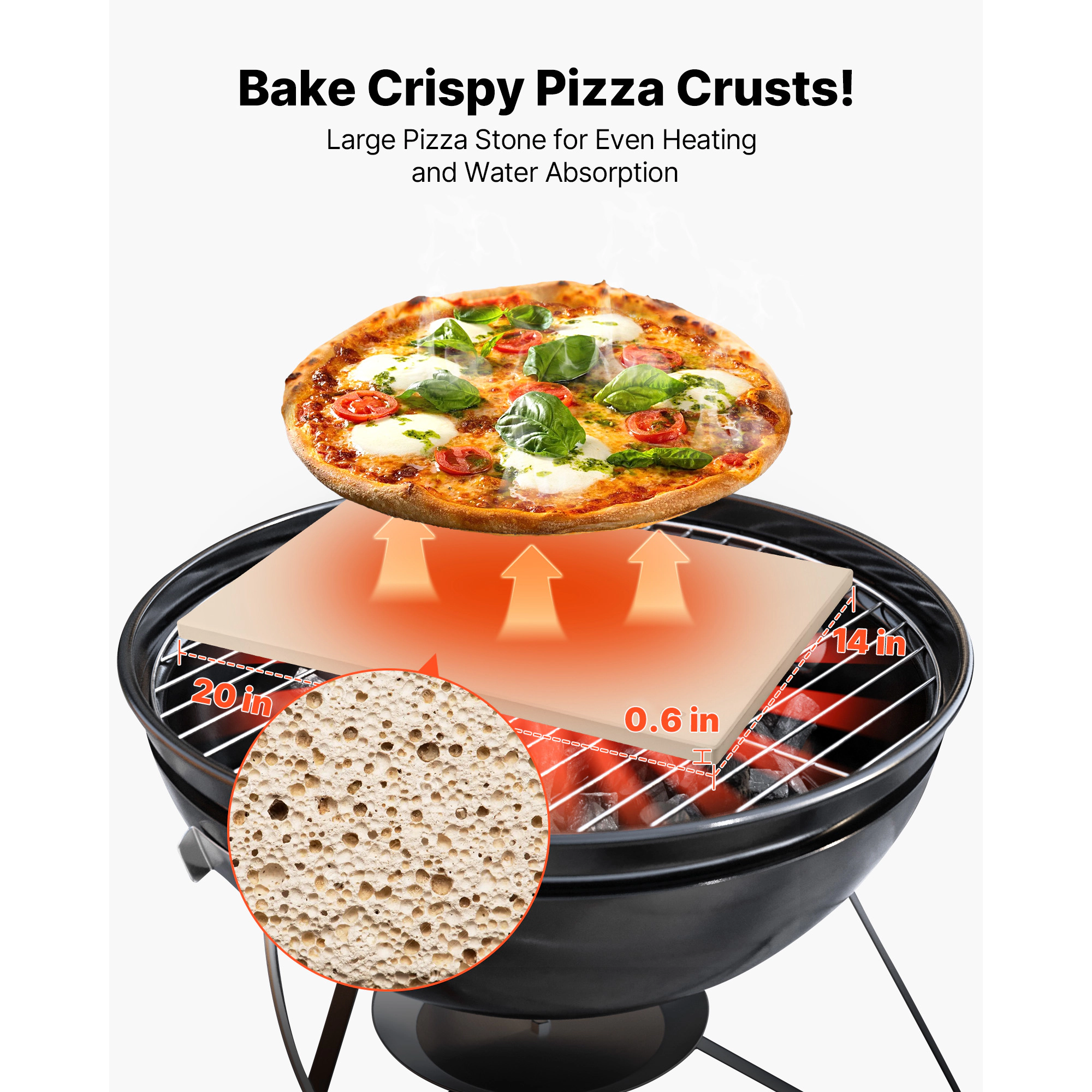 HONGGE Large Cordierite Pizza Stone 1450℉ Heat-Resistant for Oven BBQ