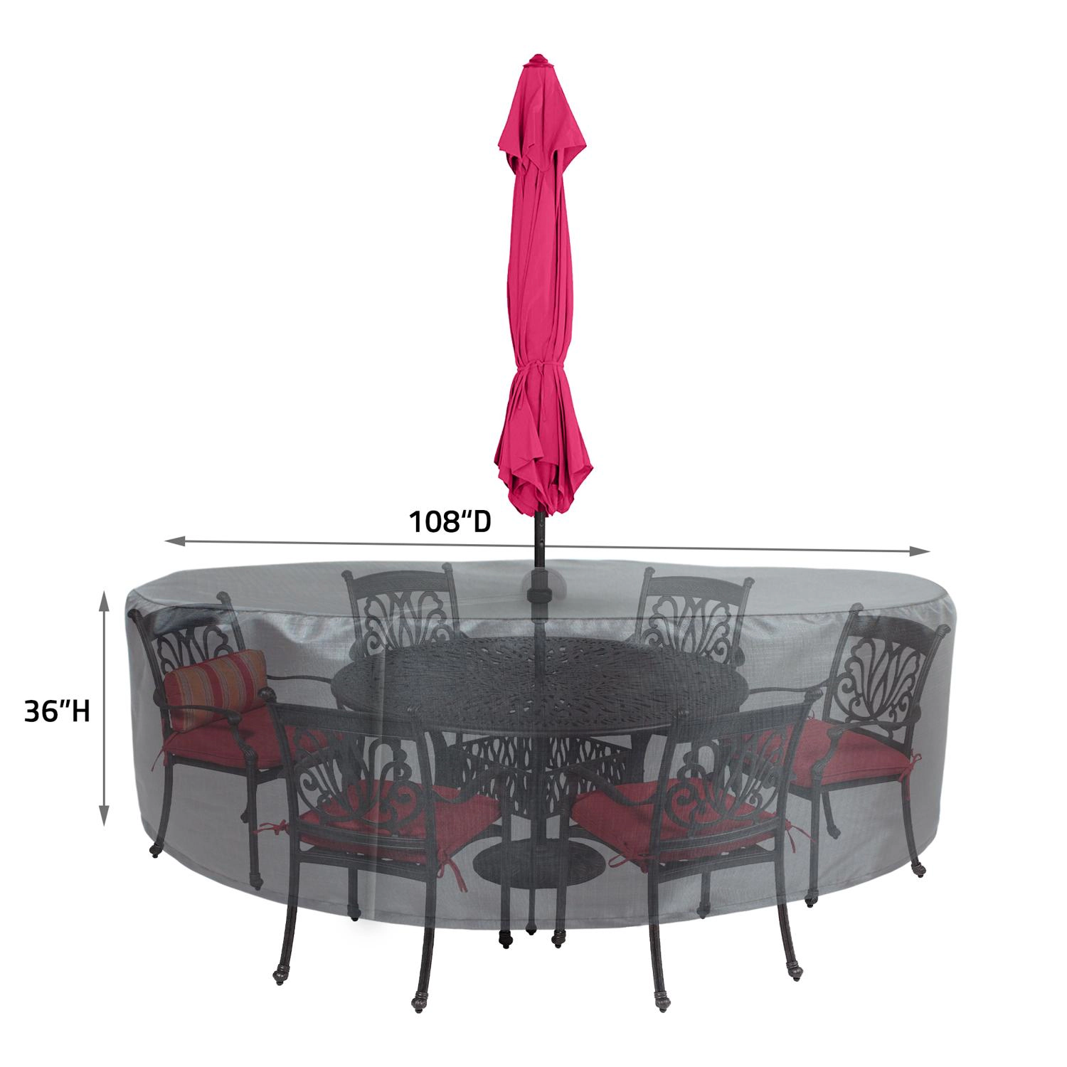 Summerset Shield Round/Square Table Chair Cover Ultimate Protection Outdoor Furniture 60" Velcro 108" x 36" Mercury