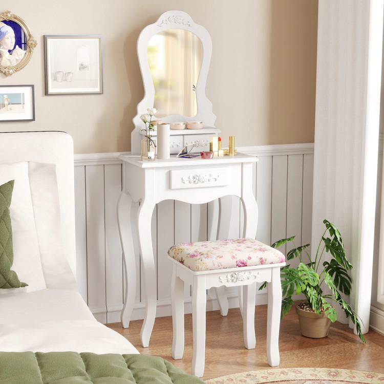 Hivvago Makeup Dressing Table And Bench 3 Drawers And Cushioned Stool For Girls