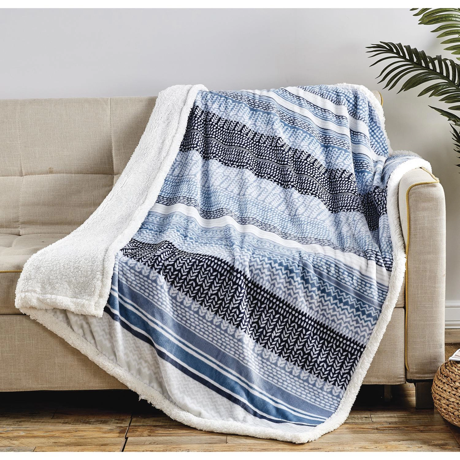 Plazatex Anissa with Sherpa Plush Decorative All Season Plum Throw Blanket 50" x 60" Blue
