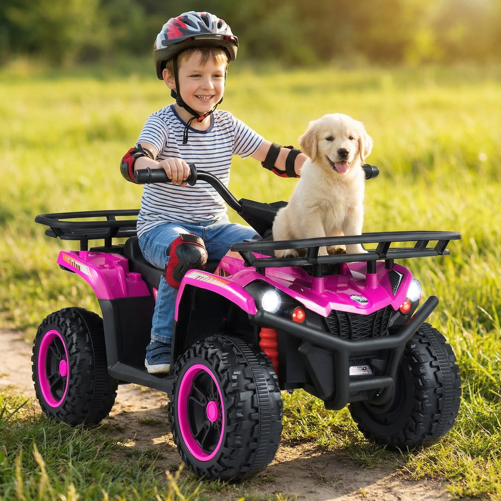 24V Kids Electric Ride On Quad 30-Degree Climbing Ability LED Headlights Gear Shifter Storage SD USB Ages 3+ Pink ATV