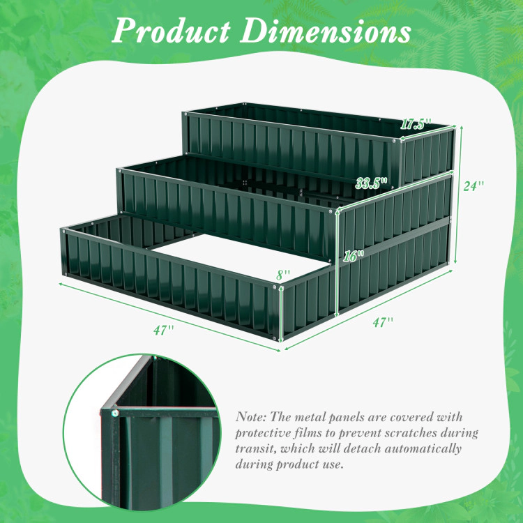 Hivvago Heavy-Duty Metal Outdoor 3-Tier Raised Garden Bed Planter Box