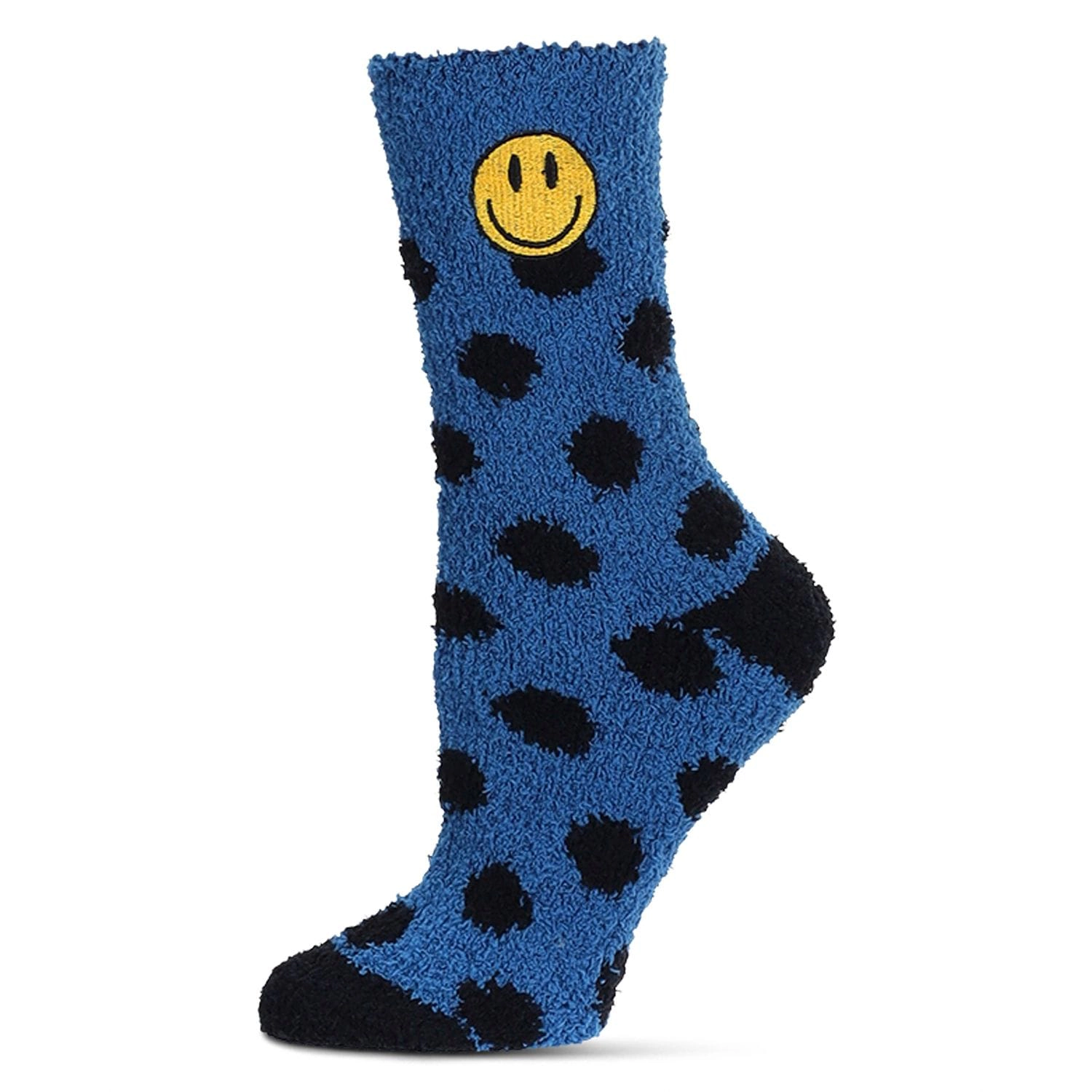 MeMoi Women's Polka Dot Smiley Face Embroidery Cozy Crew Socks