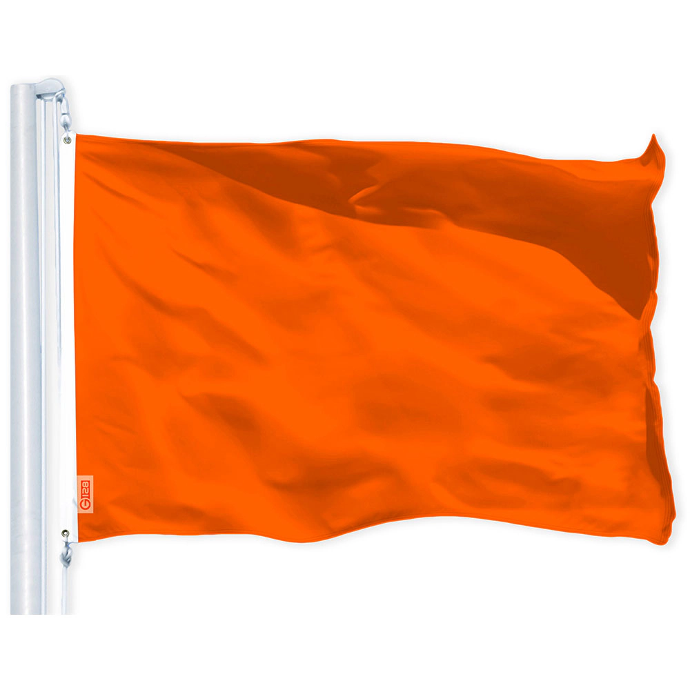 G128 Solid Orange Flag 3x5 ft - 150D Polyester, Dye-Sublimated, Brass Grommets, Double-Needle Stitching