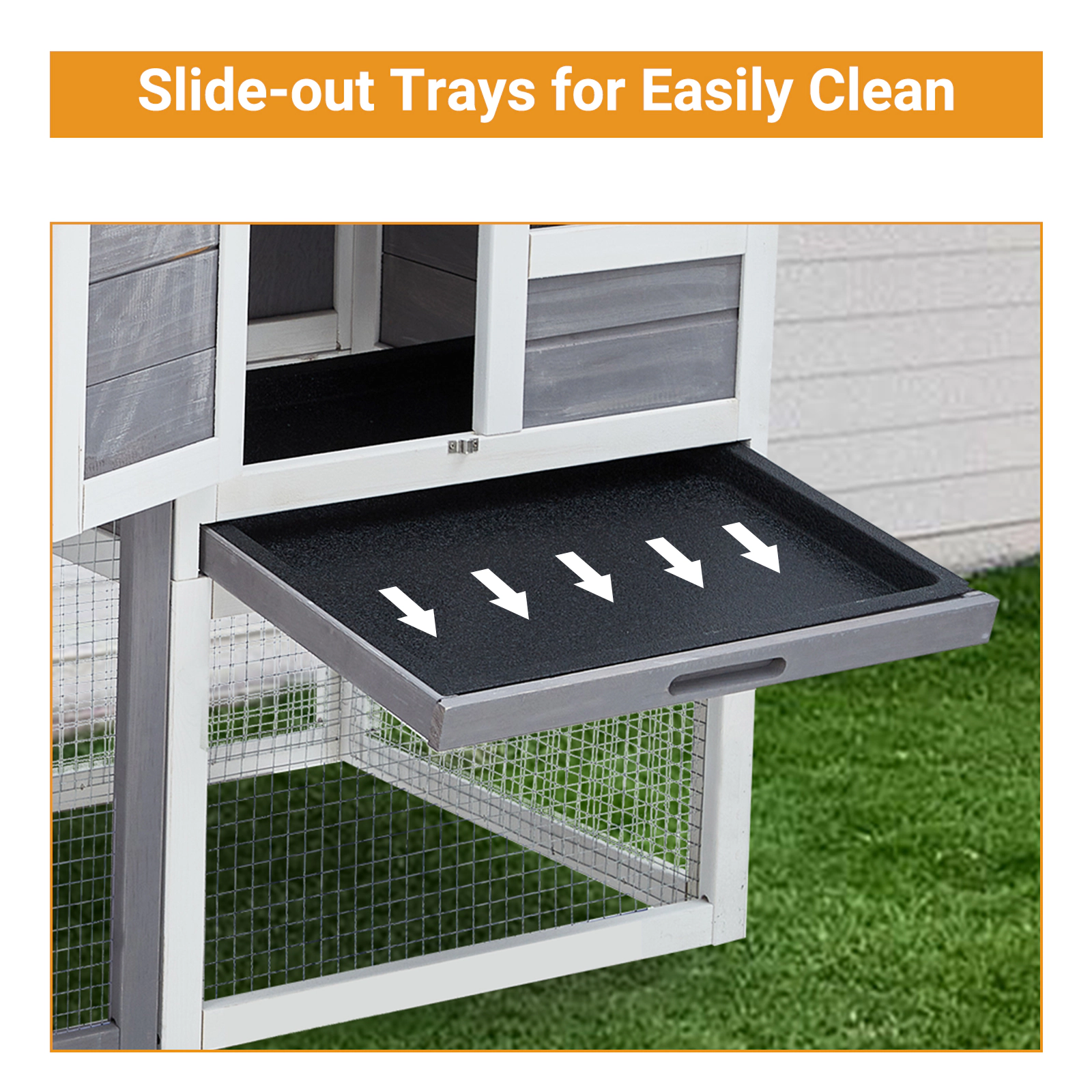 48" 2-Story Wooden Rabbit Hutch with Ramp, Weatherproof Roof, Pull-Out Trays for 2 Rabbits, Guinea Pigs & Small Pets
