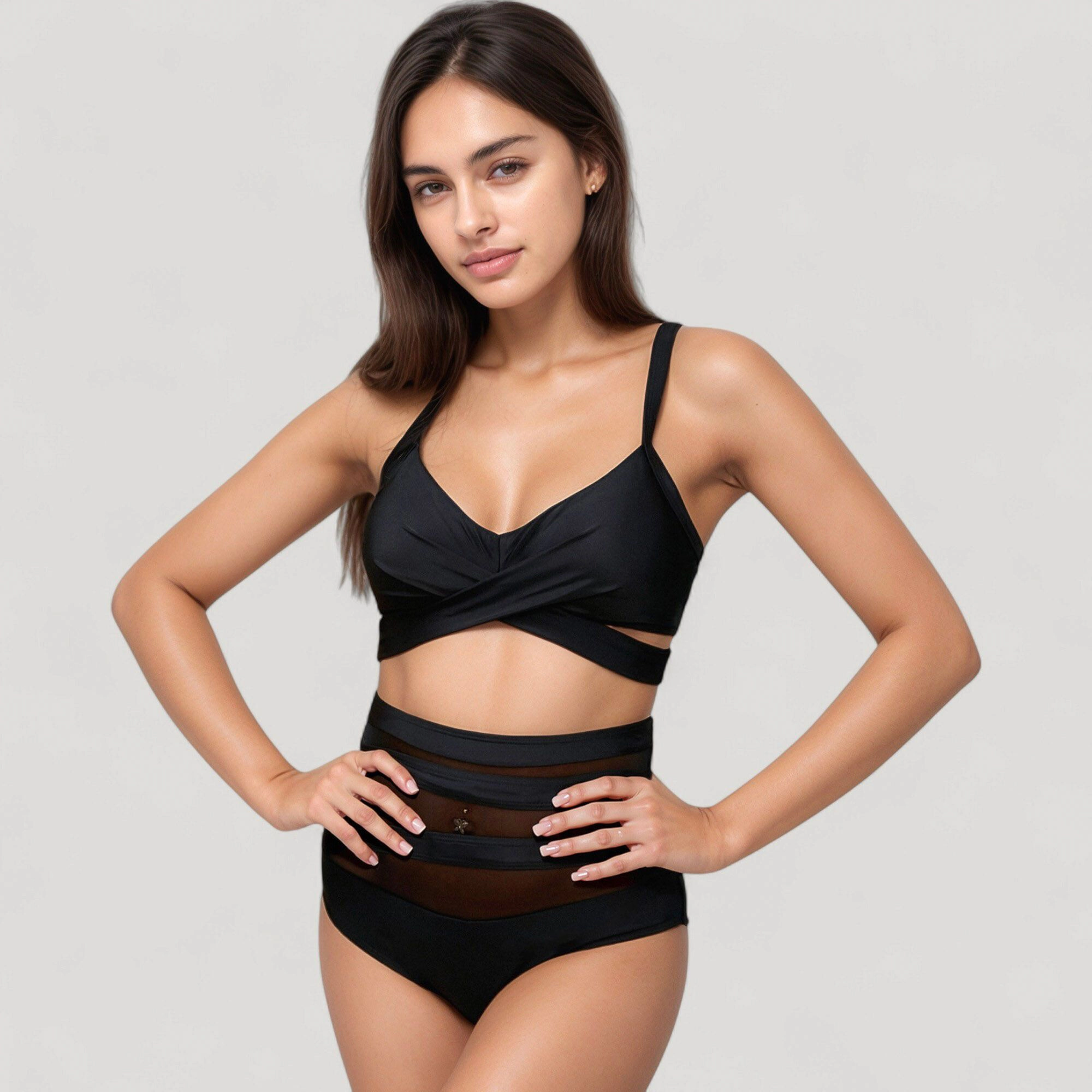 Anna-Kaci Women’s Wrap Bikini Top with Mesh High-Waist Bottom Two-Piece Swimsuit