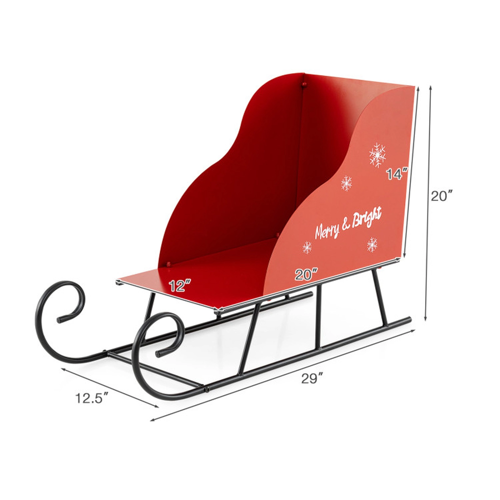 SUGIFT Red and Black 29-in Metal Christmas Santa Sleigh Basket for Gift Garland and Ornament Storage