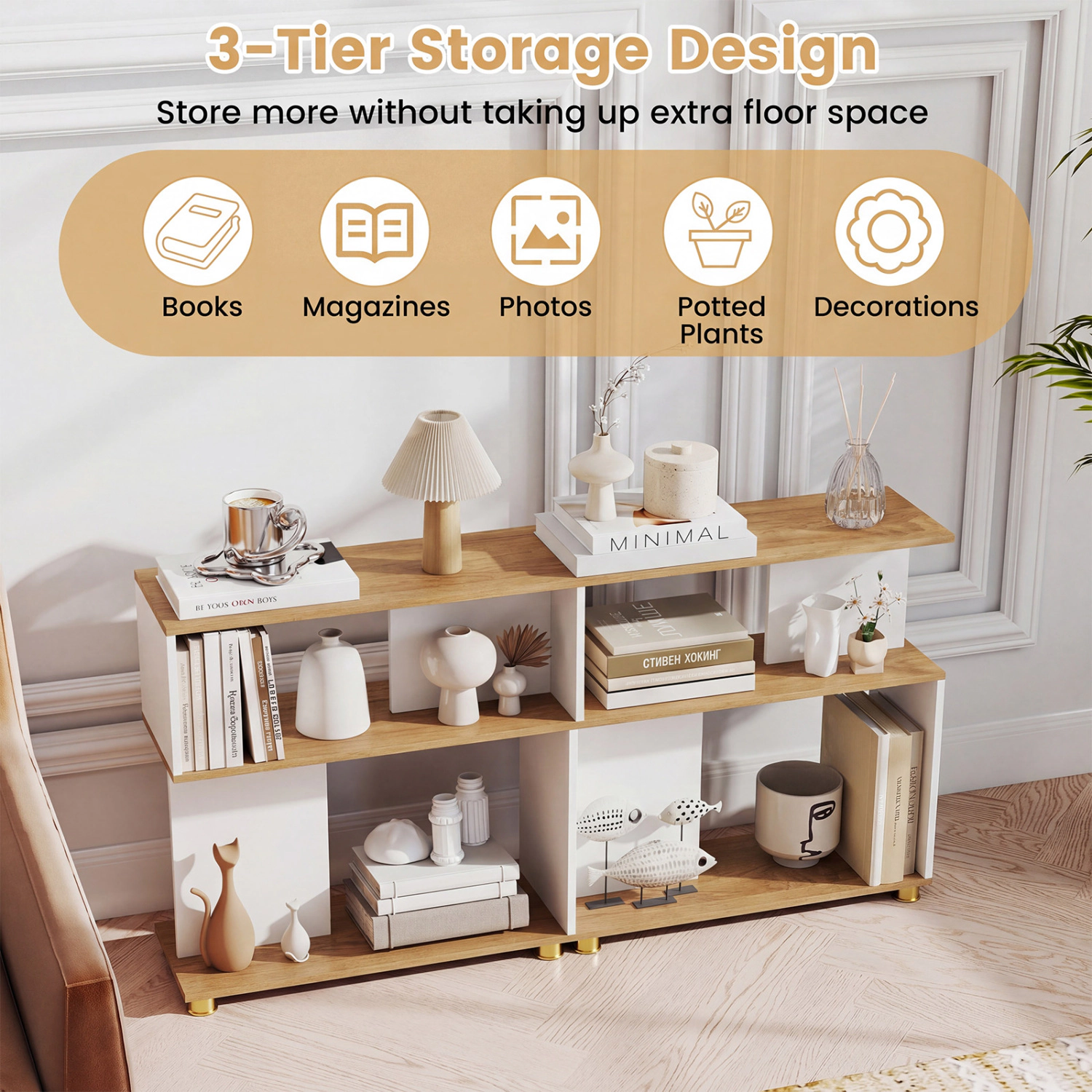 Hivvago S Curve Bookshelf with Open Shelves and Adjustable Feet