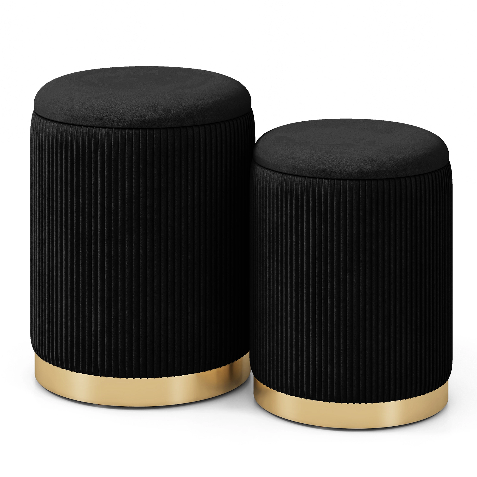LJG Velvet/Linen Fabric Storage Ottoman Set of 2