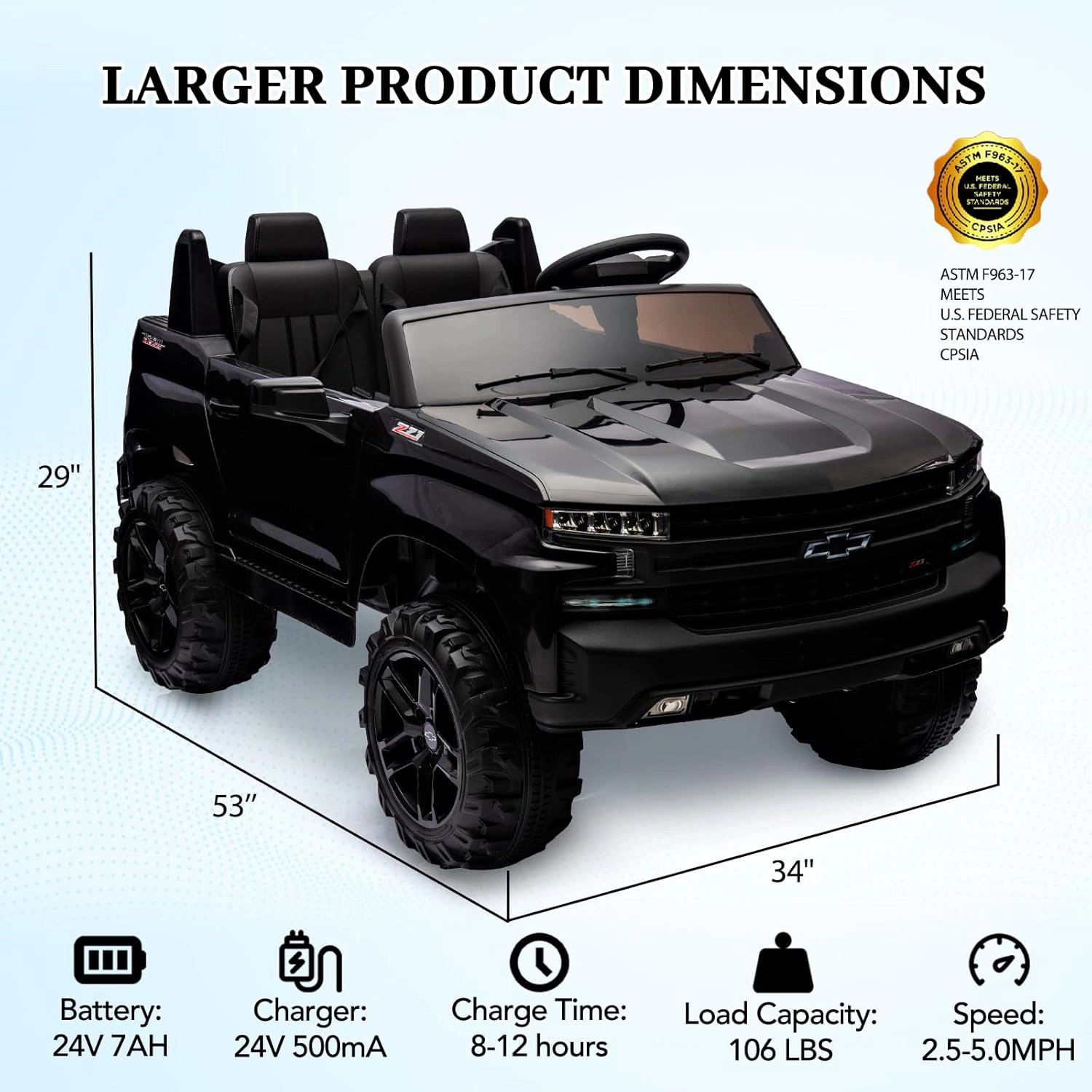 24V Licensed Chevrolet Silverado 2-Seater Kids Ride On Truck, Electric Car w/Remote, 90W Motors, LED Lights, Suspension