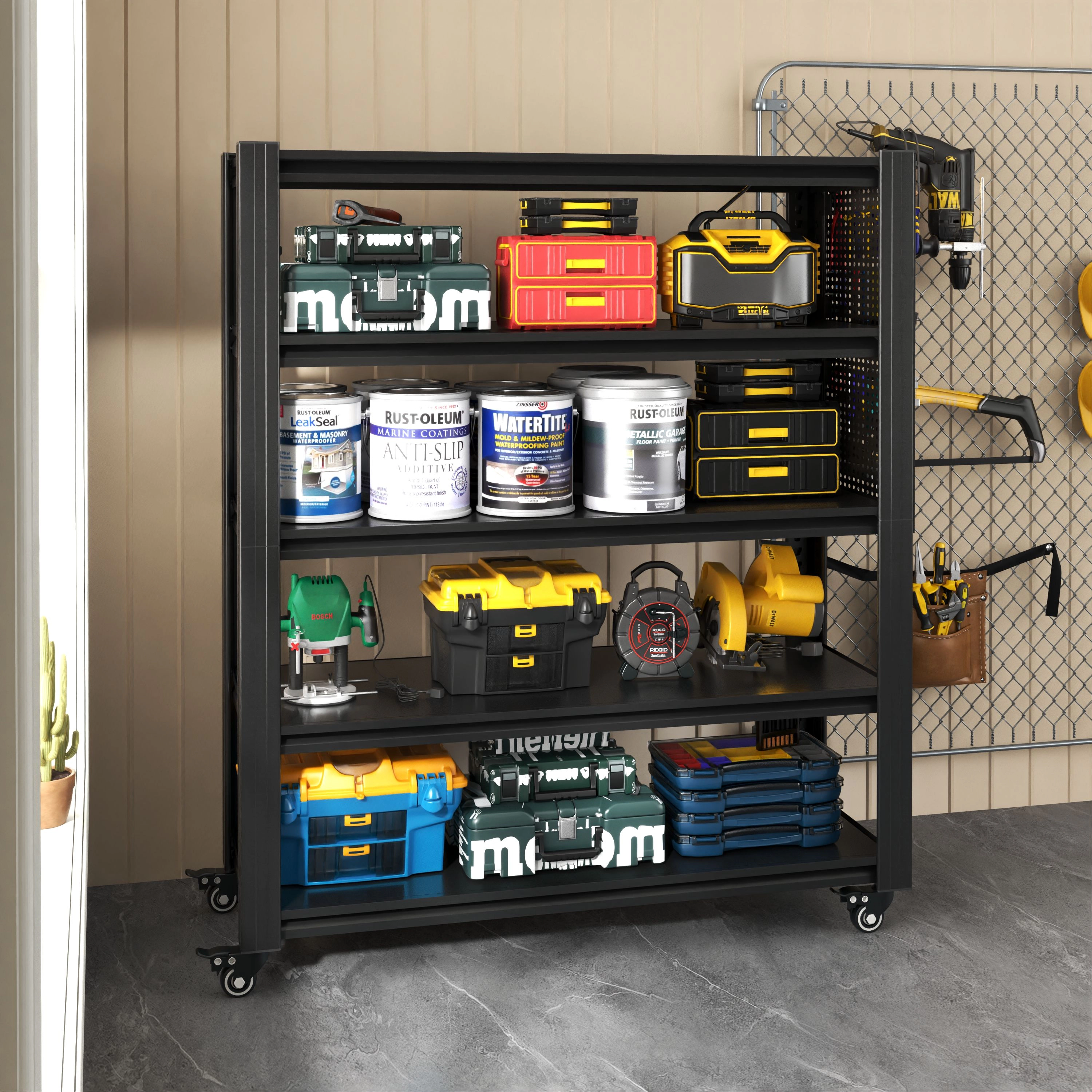 Flynama 5 Tier Pegboard Shelving 72 in H with Wheel Heavy Duty Multipurpose Rack for Garage