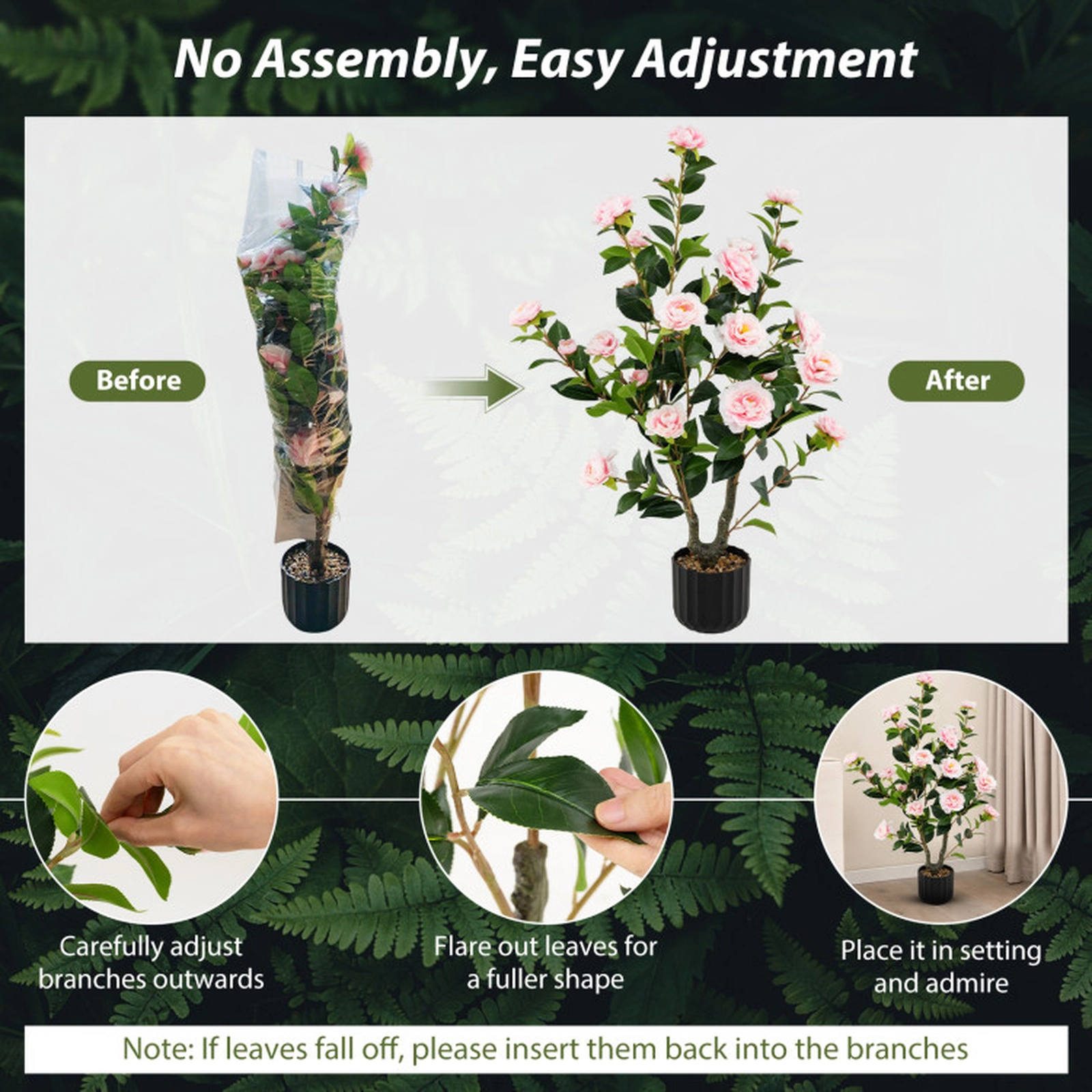 SUGIFT Set of 2 38-in 24 Blossoms 186 Leaves Pebble Topped Artificial Camellia Trees 6-in x 5.5-in Pot 11.5-lb Pink