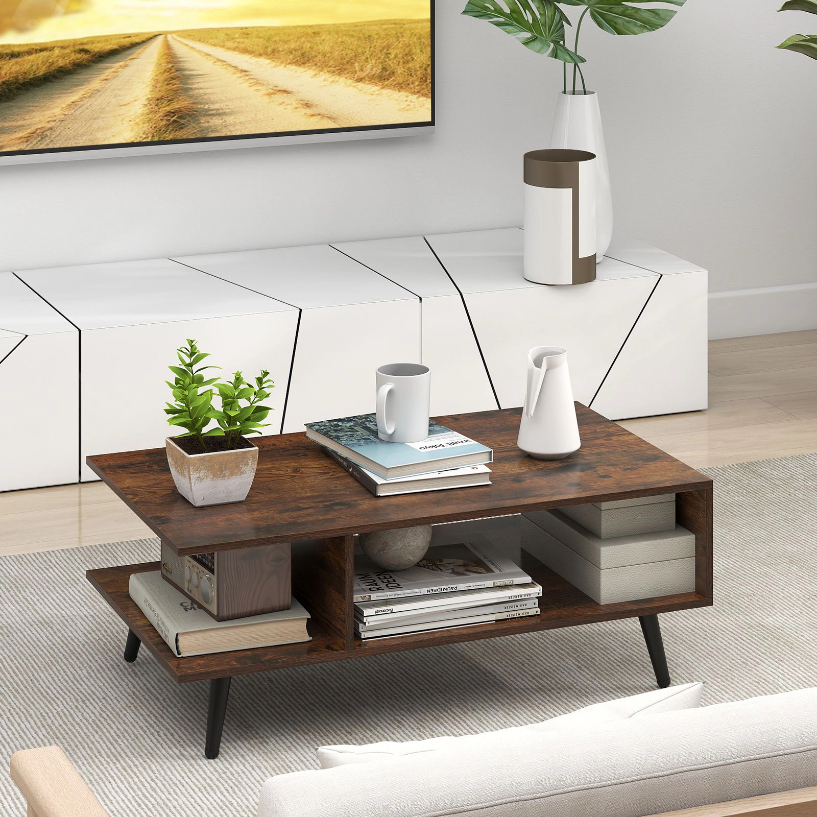 SlickBlue Mid Century Modern Coffee Table with Metal Legs