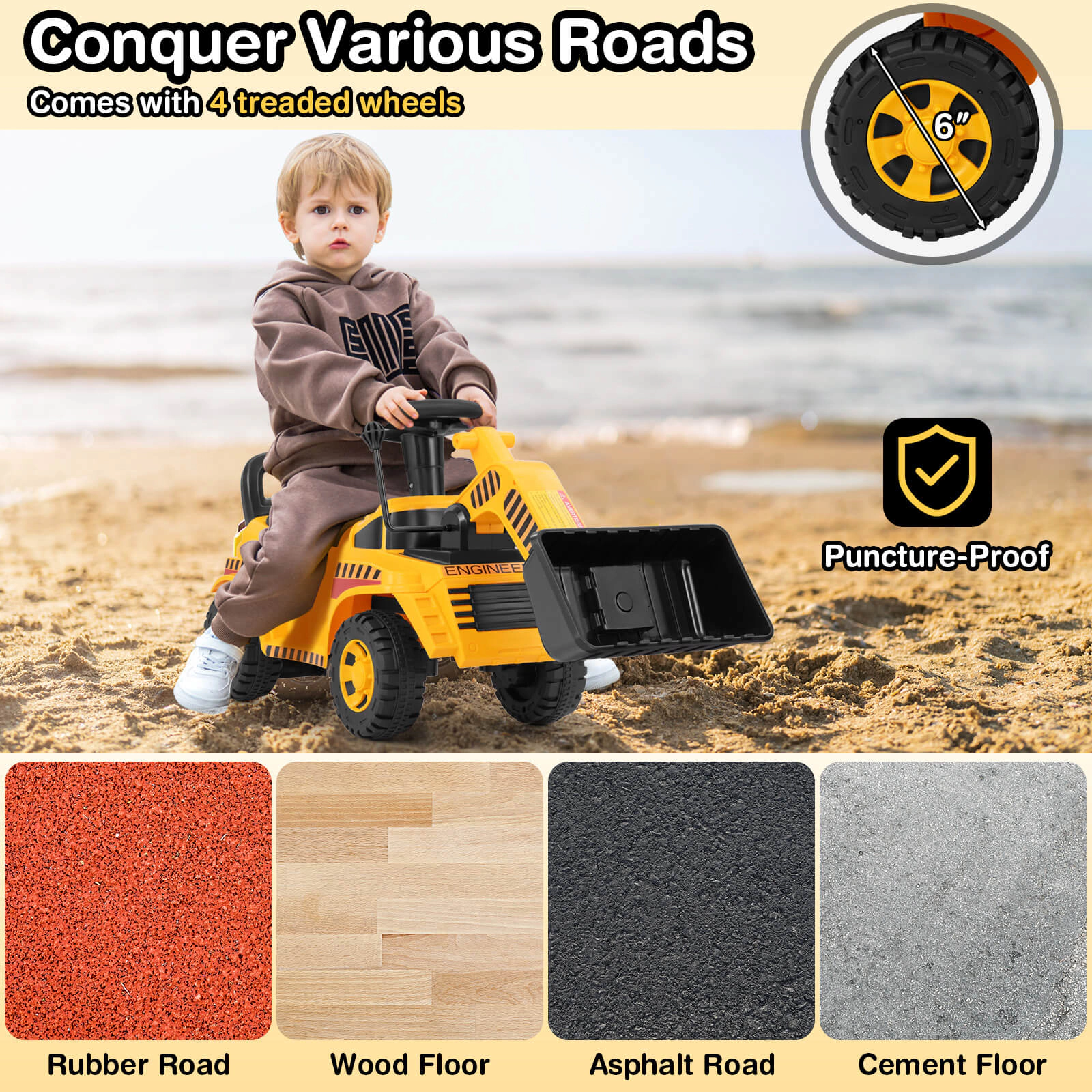 Costway Kids Ride on Bulldozer with Adjustable Bucket Engine Sound Excavator Digger Toy