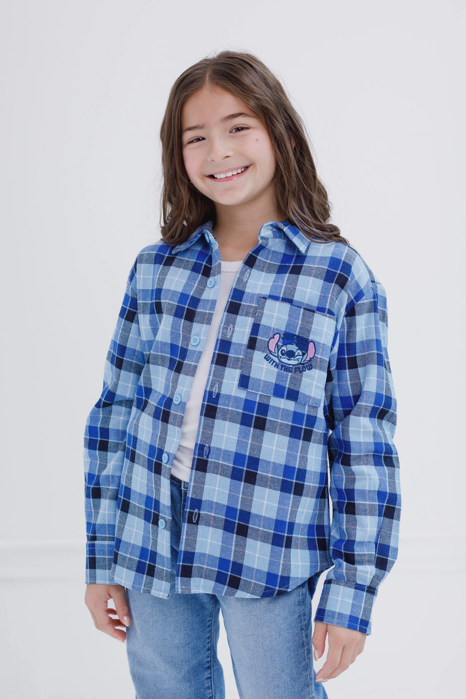Disney Lilo & Stitch Girls' Long Sleeve Button Down Shirt