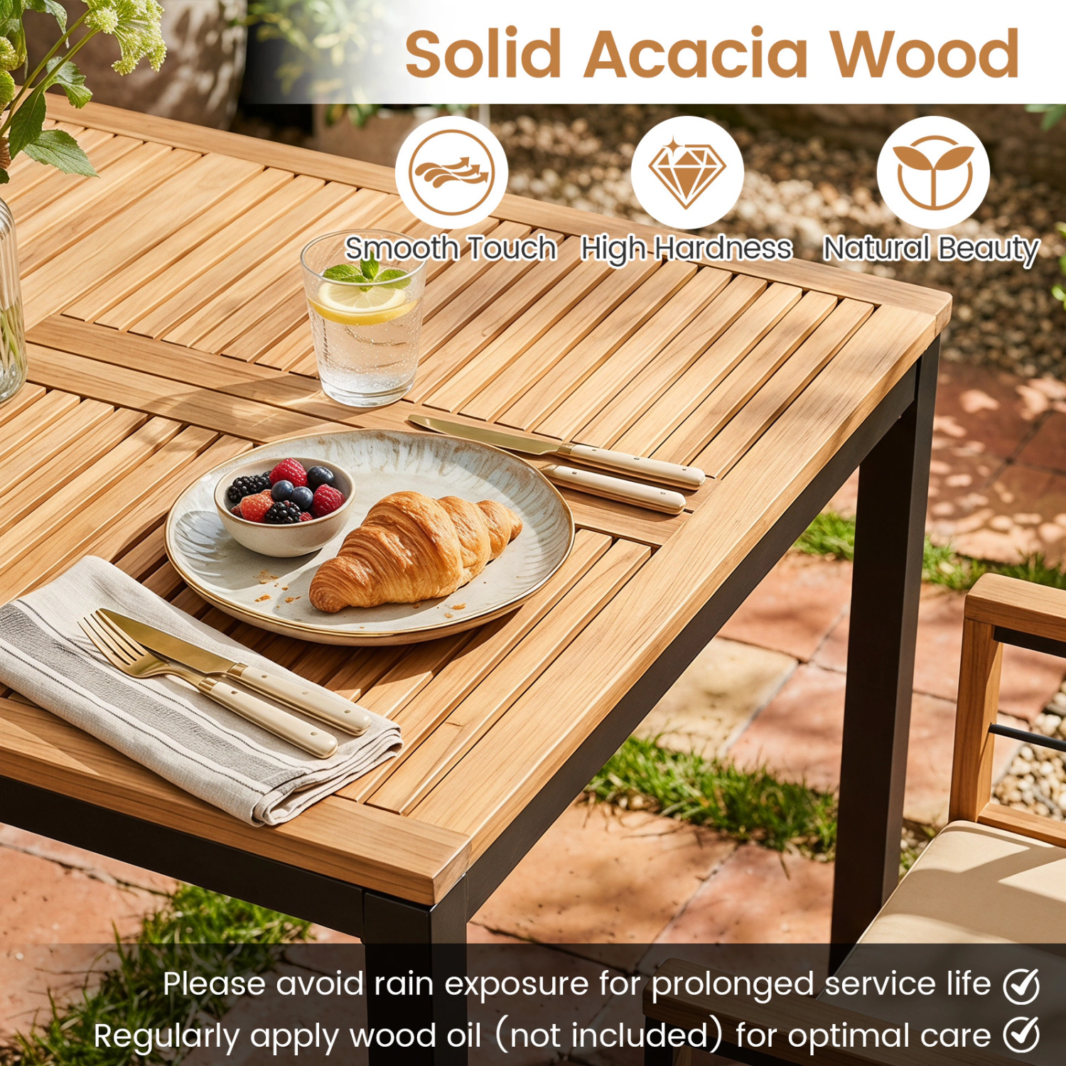 Hivvago 7-Piece Outdoor Dining Set With Acacia Wood Table & Chairs And Umbrella Hole
