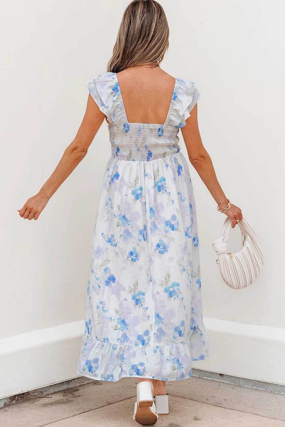 Threaded Pear Women's Josephine Floral Smocked High Waist Sleeveless Long Dress