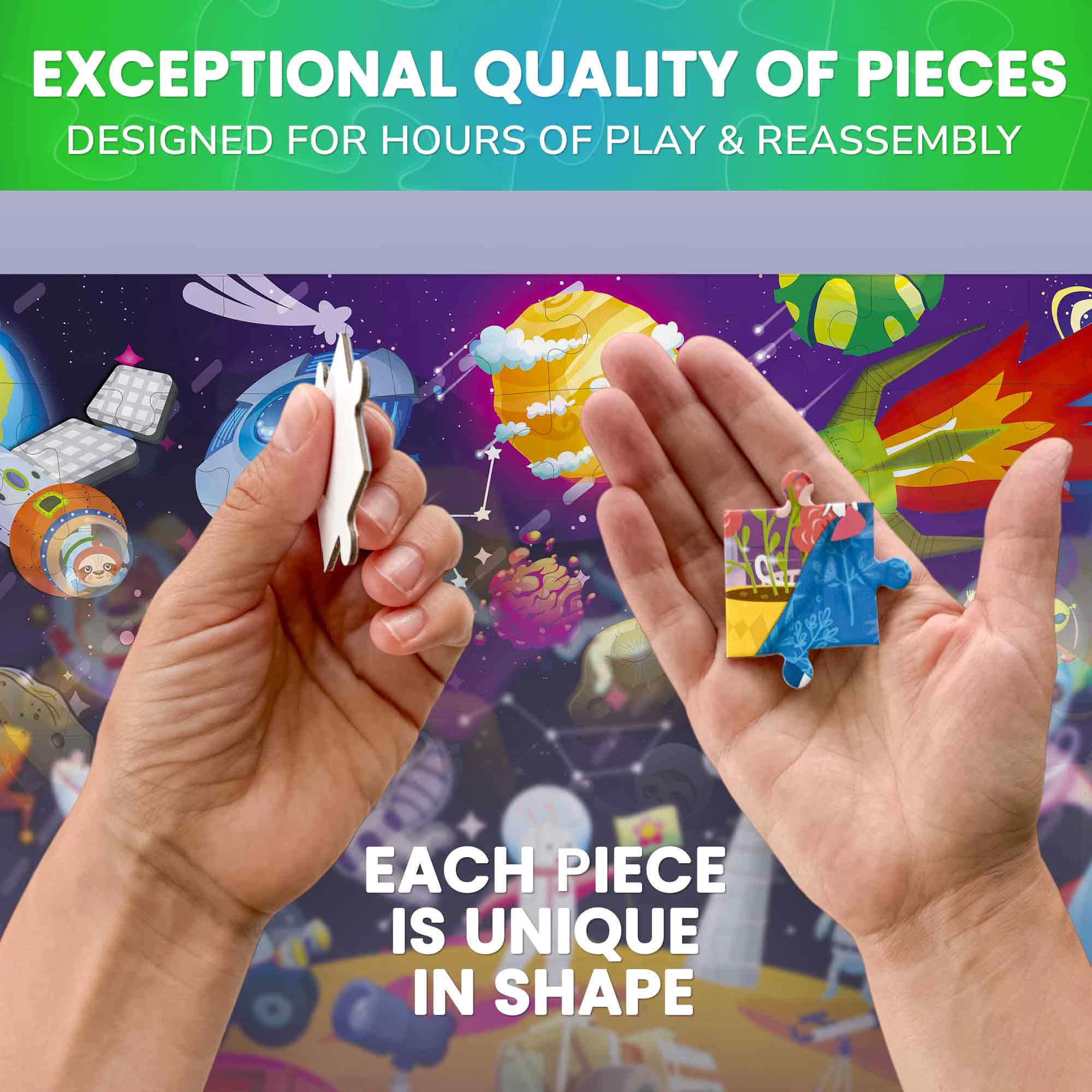 QUOKKA 4-Pack Glow-in-the-Dark Jigsaw Puzzles for Kids Ages 4–8, 100 Pieces Each, Space, Dinosaur & Animal Themes