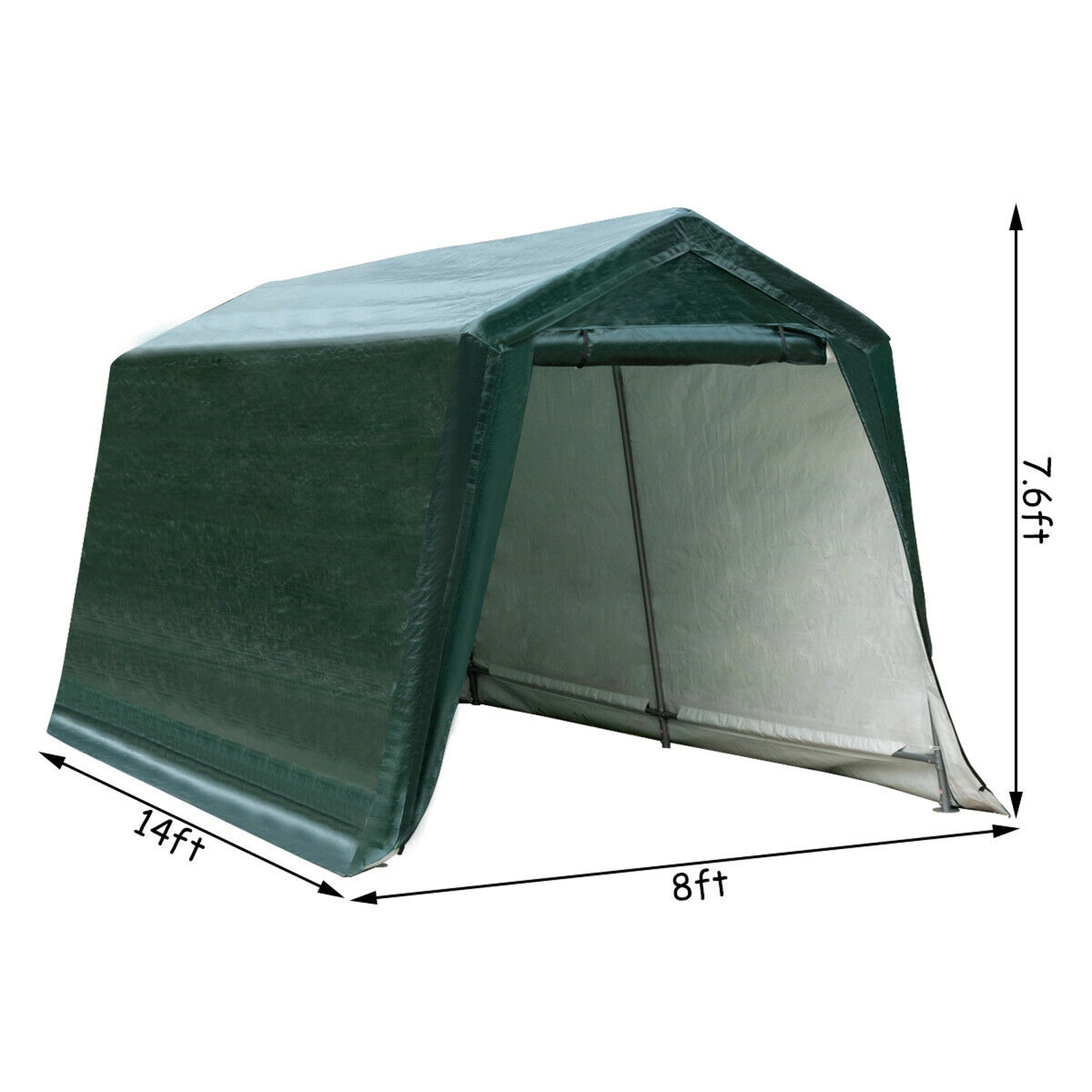 SUGIFT Green Outdoor Ripstop Carport Storage Tent with Zippered Door and Sidewalls 8-ft W 14-ft D 7.6-ft H