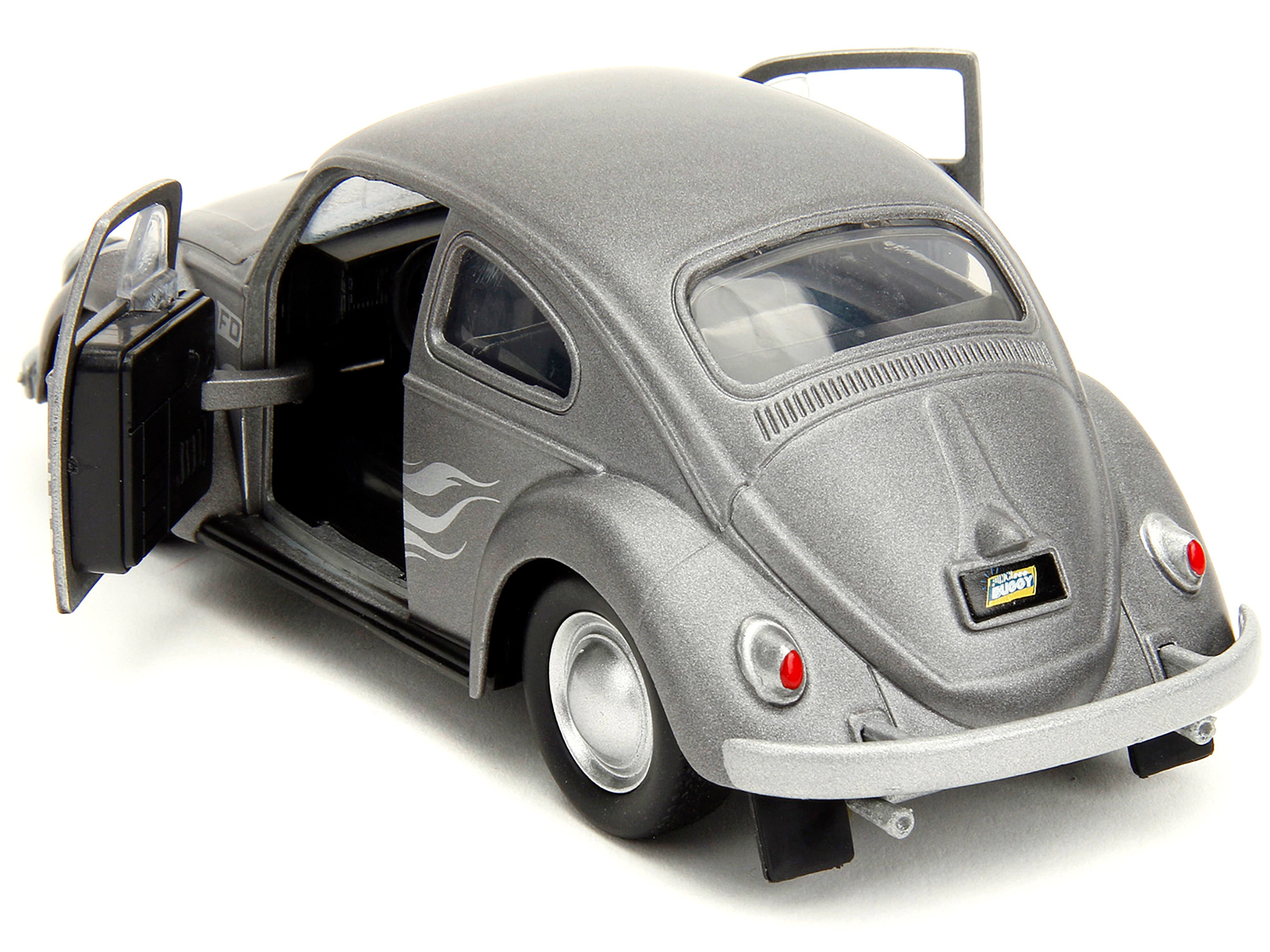 Jada 1959 Volkswagen Beetle Gray Metallic with Silver Flames and Boxing Gloves Accessory "Punch Buggy" Series