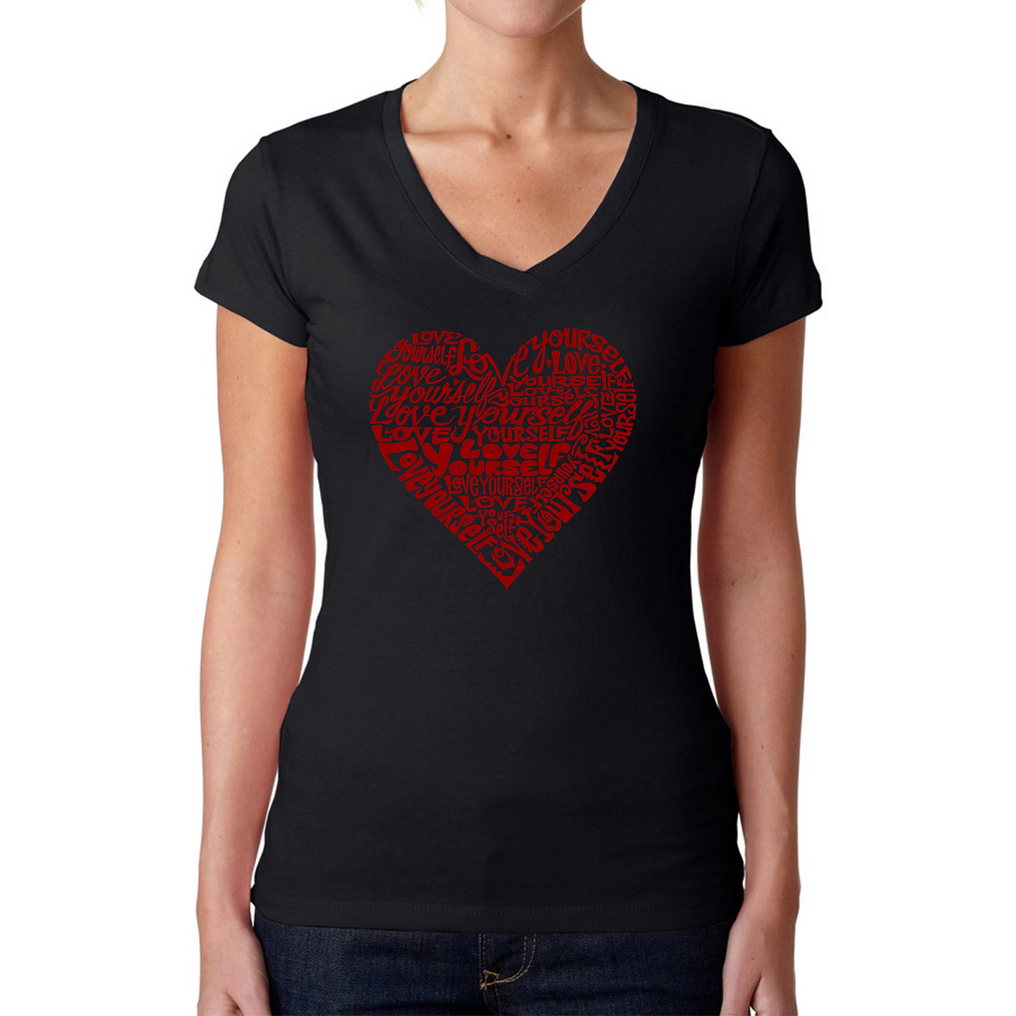LA Pop Art Womens Word V-Neck T-Shirt - Love Yourself