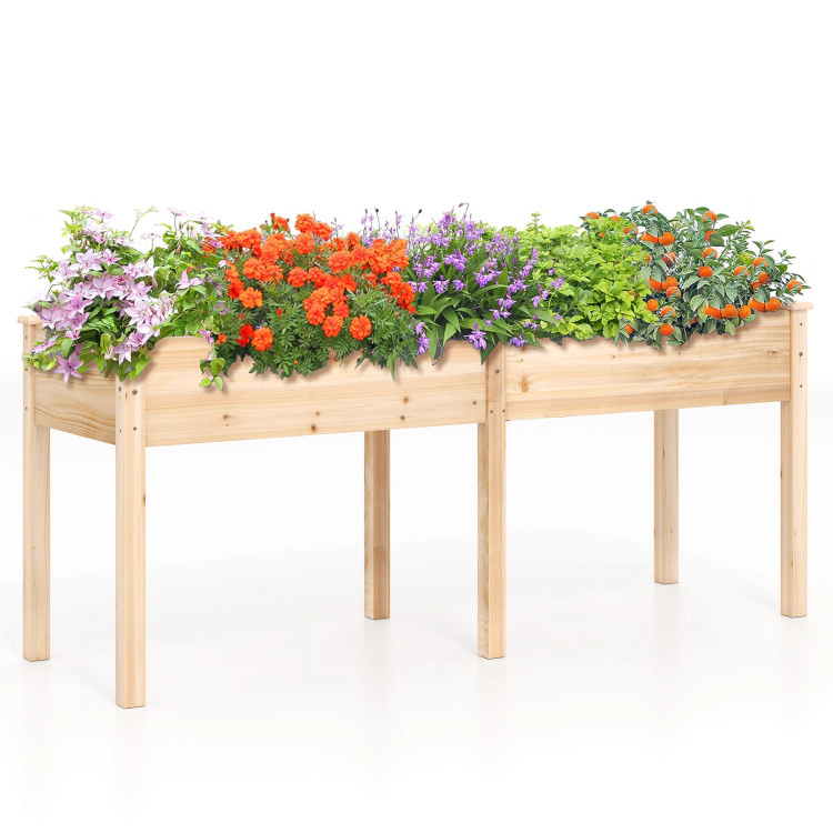 Hivvago Fir Wood Outdoor Raised Garden Bed with Divider Panel and Drainage Holes