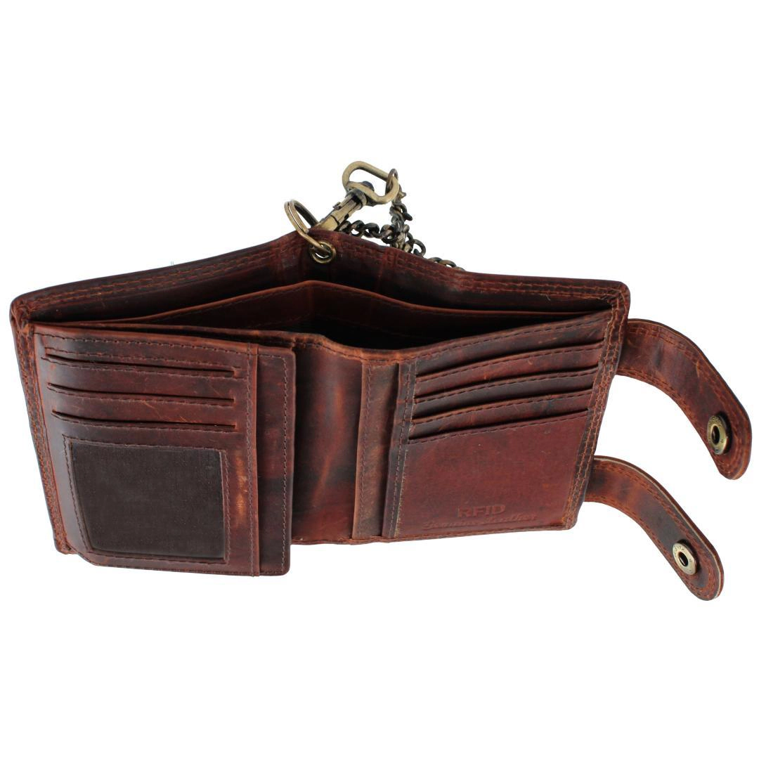 CTM Men's Leather American Flag Bifold Chain Wallet with Snap Closure