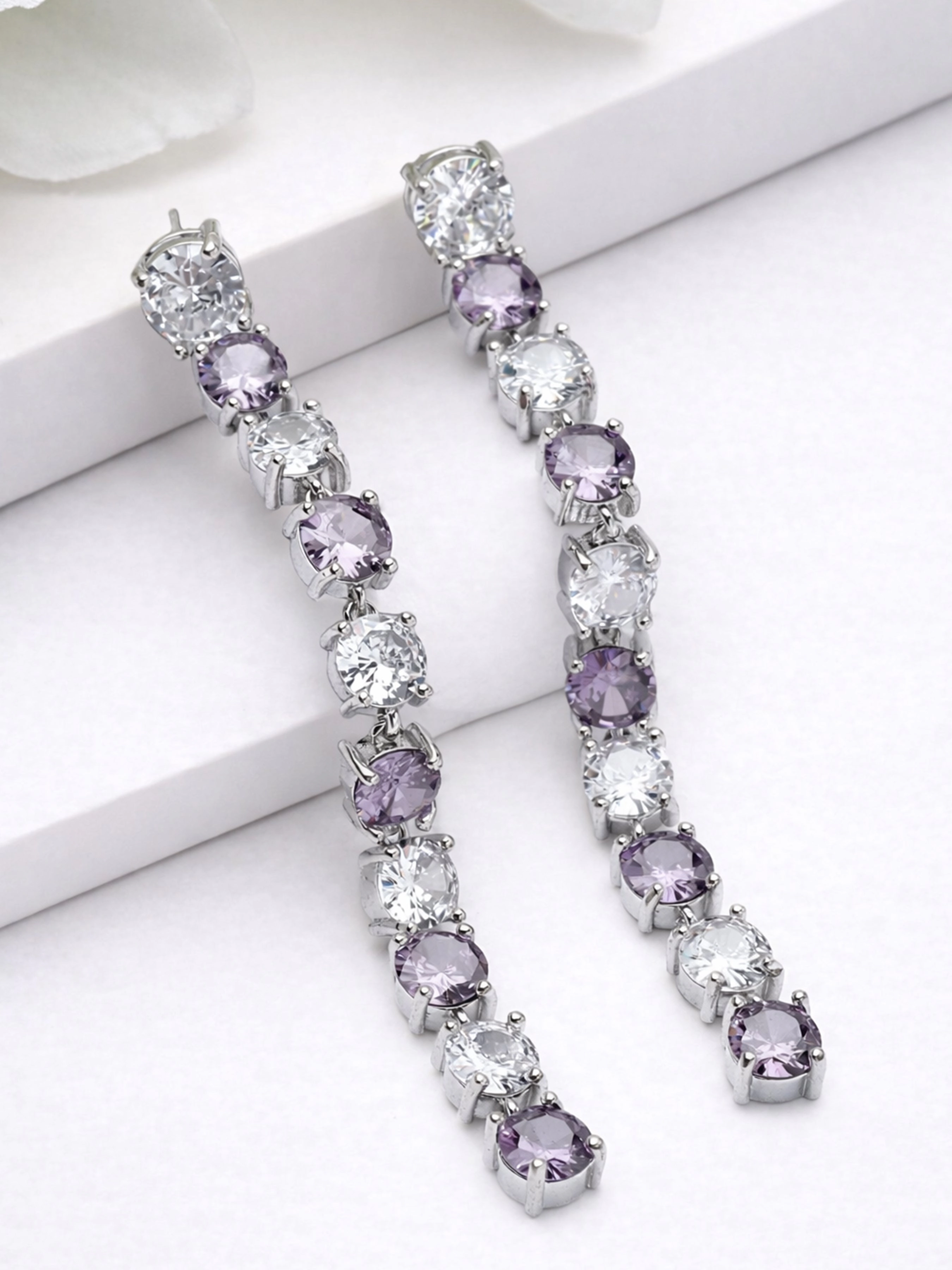 AGP PARIS Womens Graduated Crystal Line Drop Earrings