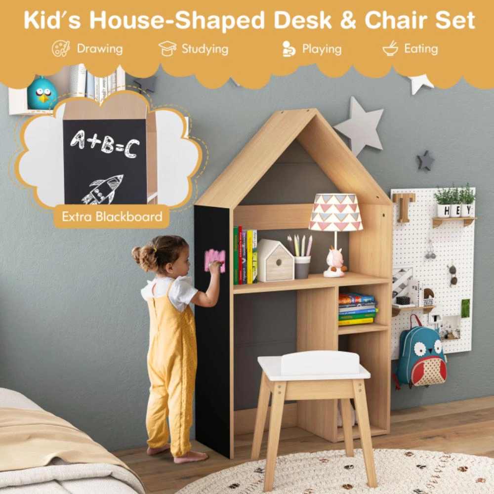 Hivvago 2-In-1 Kids House-Shaped Table And Chair Set-Gray