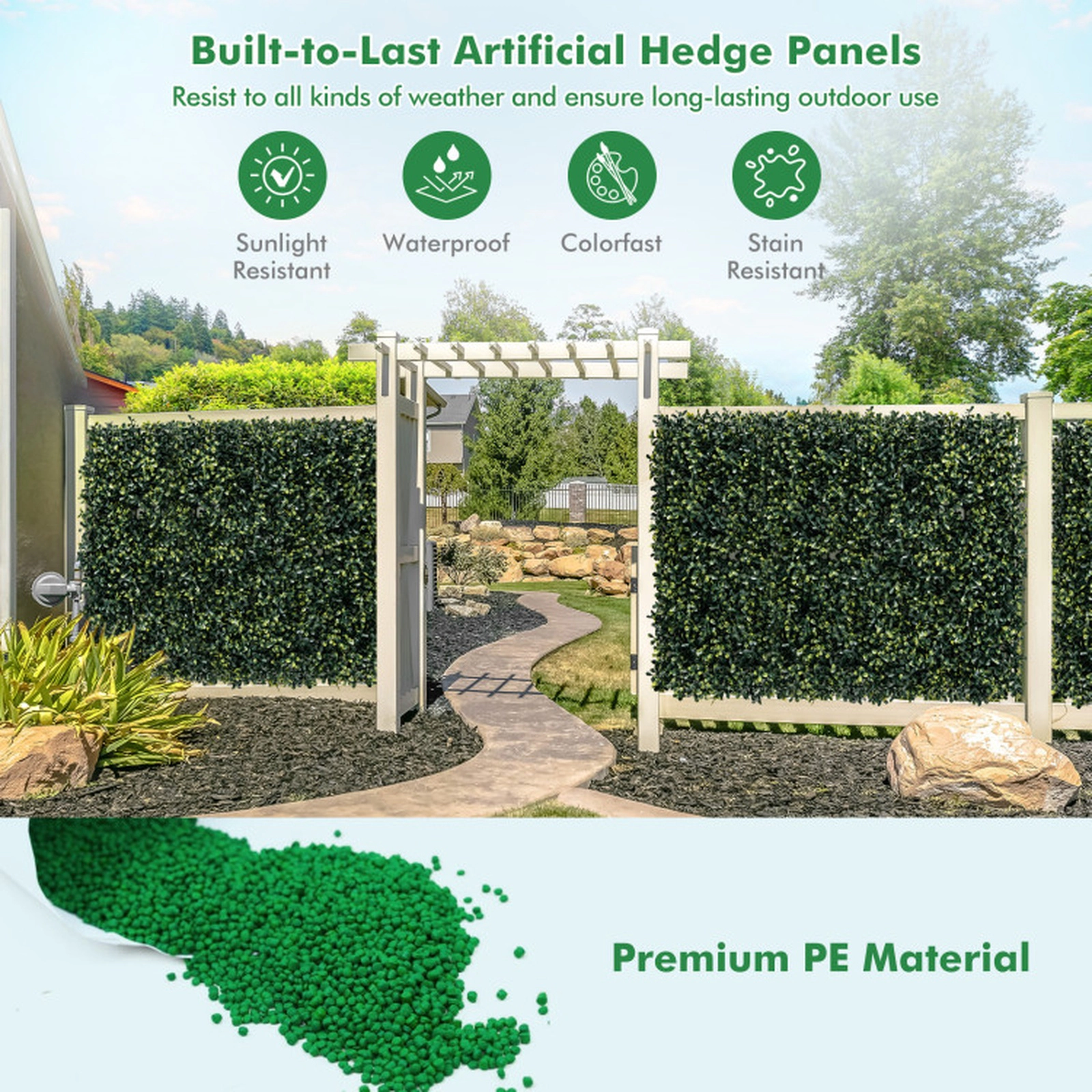 SUGIFT 12-Piece 20-in Green Artificial Peanut Leaf Hedge Panels with 4-Layer Leaves and Snap Locks