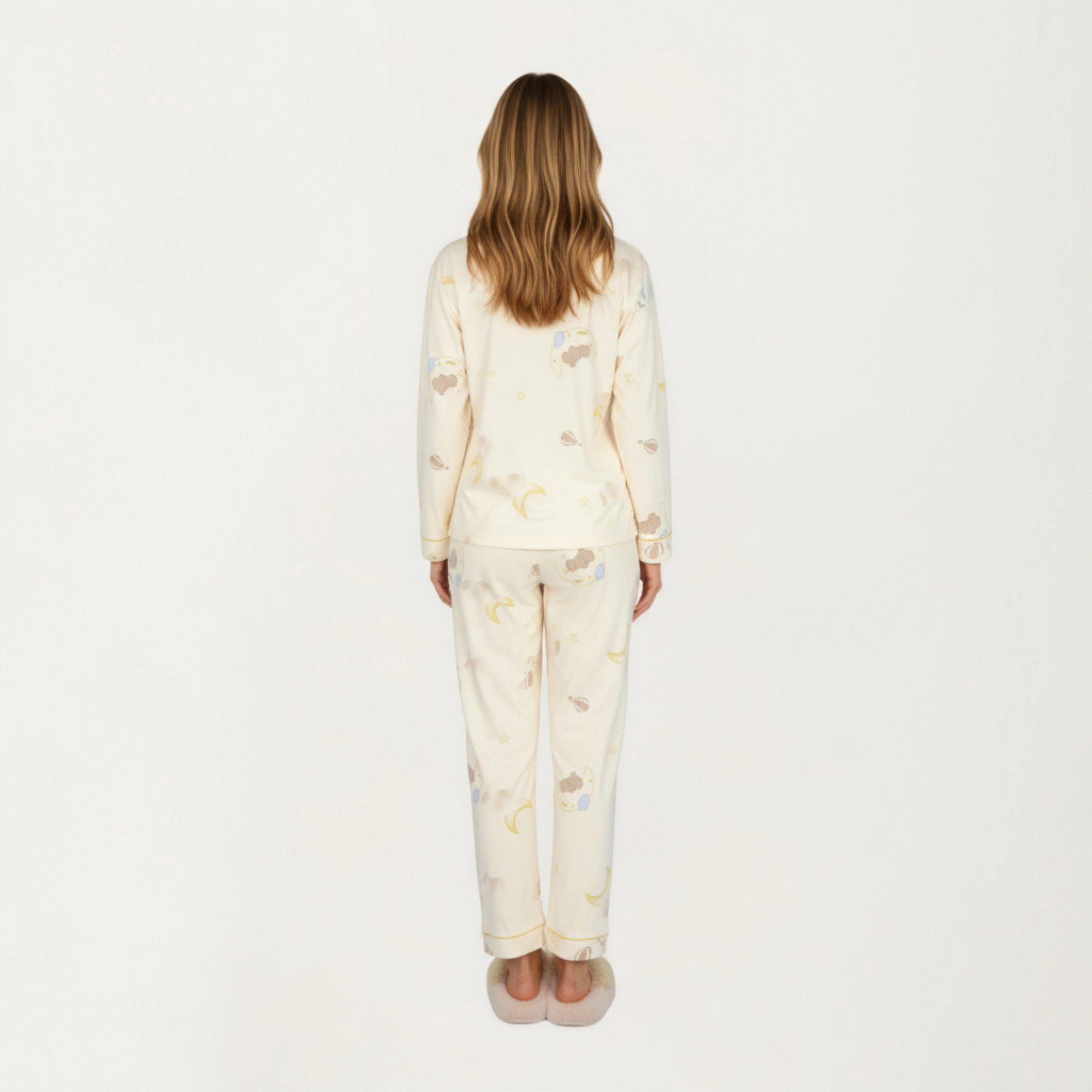 Anna-Kaci Women's 2-Piece Long Sleeve Button Front Top and Relaxed Fit Pants Pajama Set with Moon Star Print
