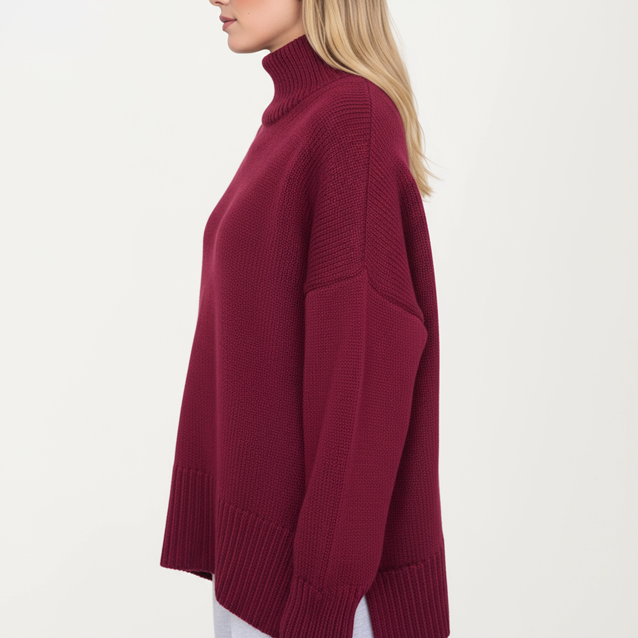 Anna-Kaci Women's Oversized Turtleneck Ribbed Hem Long Sleeve Knit Sweater
