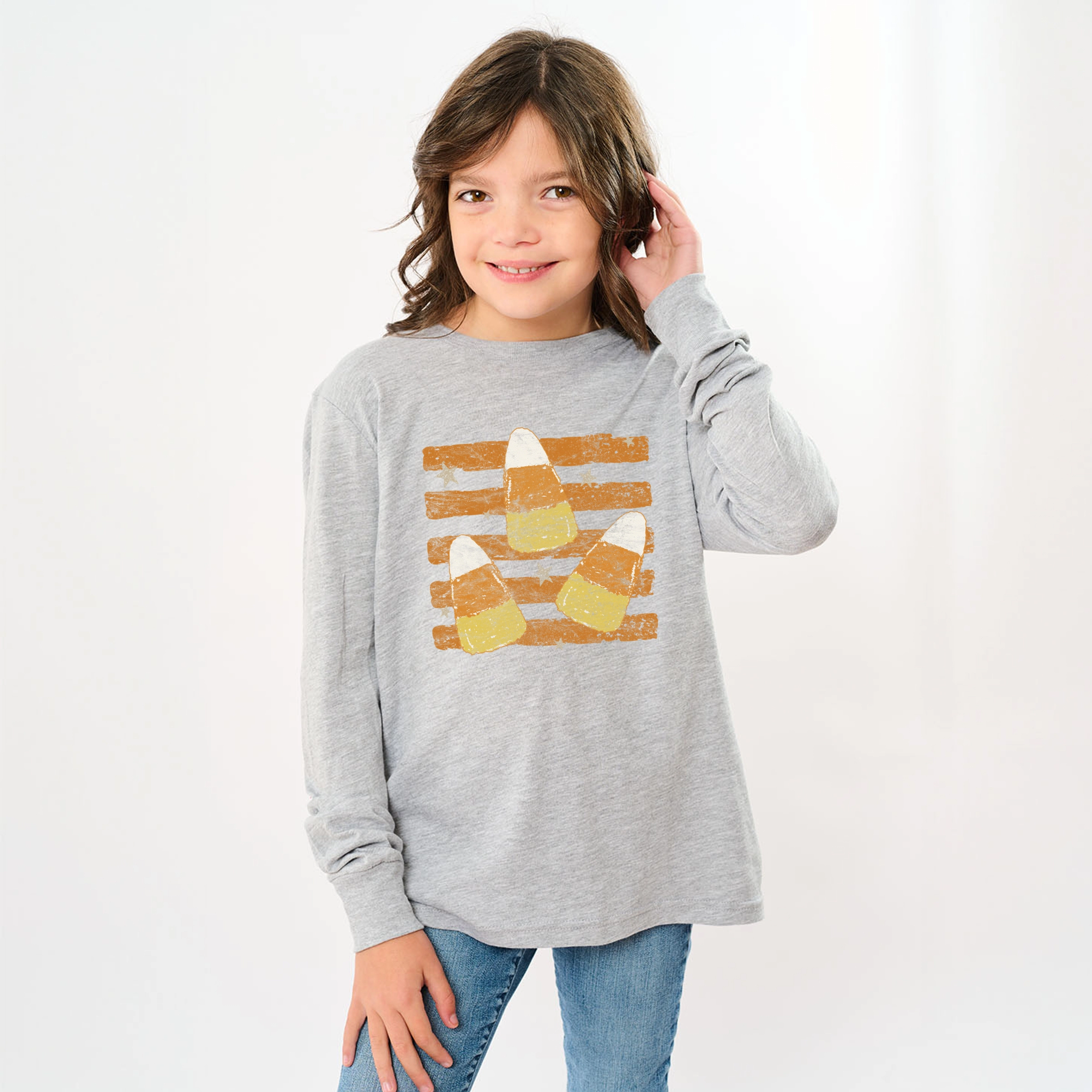 The Juniper Shop - Youth Long Sleeve Graphic T-Shirt Candy Corn Orange Stripes