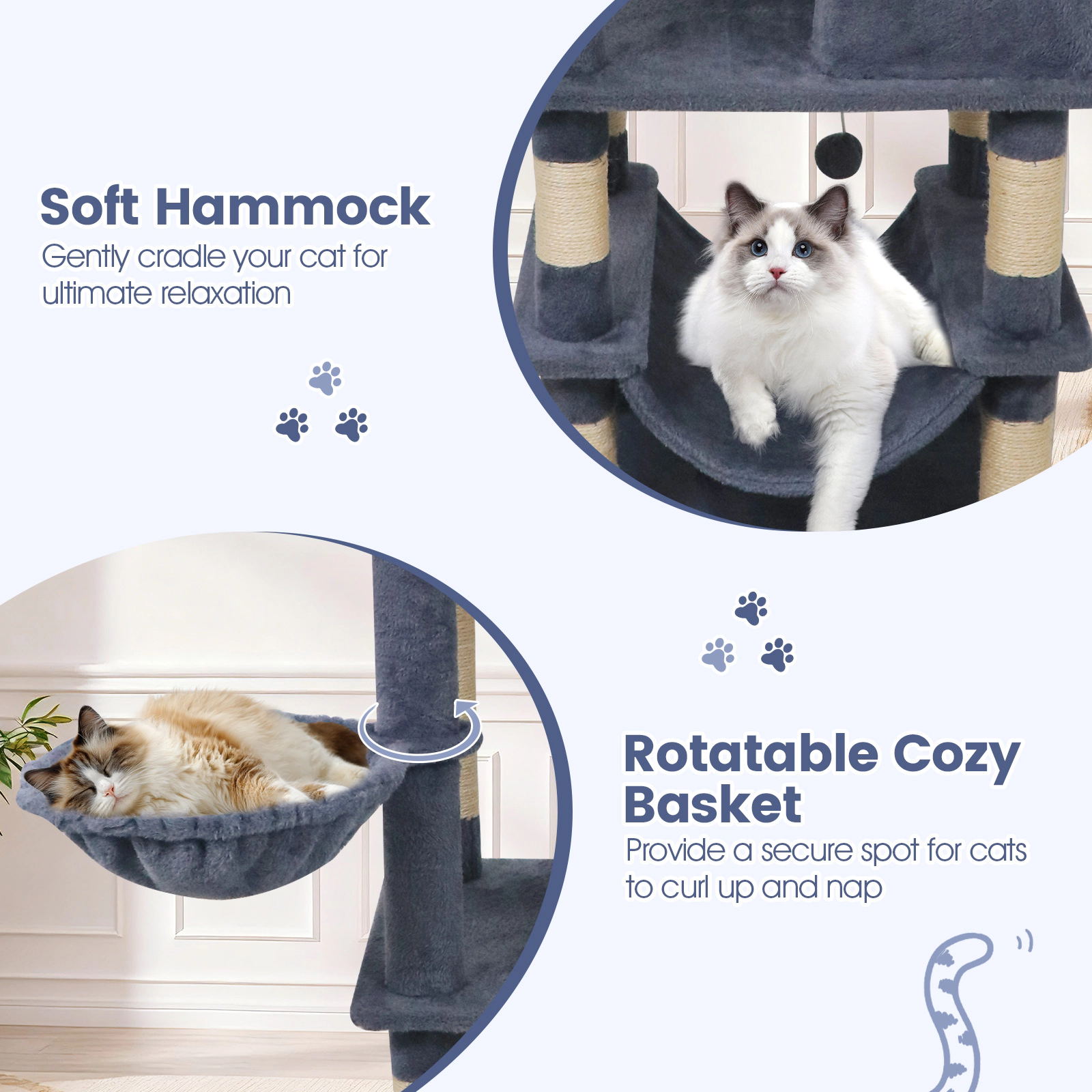 SUGIFT 66-in Dark Gray Multi-Level Cat Tree Tower with 2 Condos Skylight Hammock and Sisal Posts