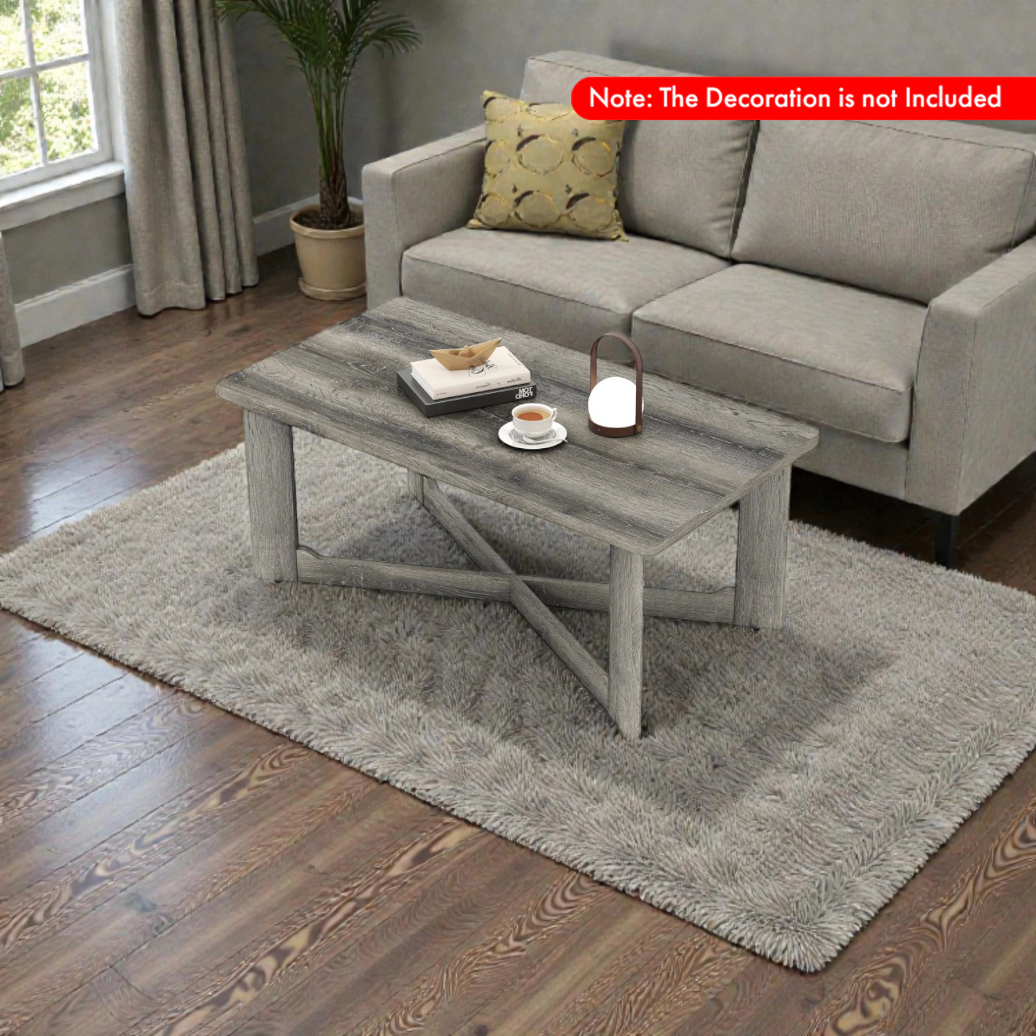 Hivvago Rubberwood Coffee Table with Rectangular Top and X-Shape Legs