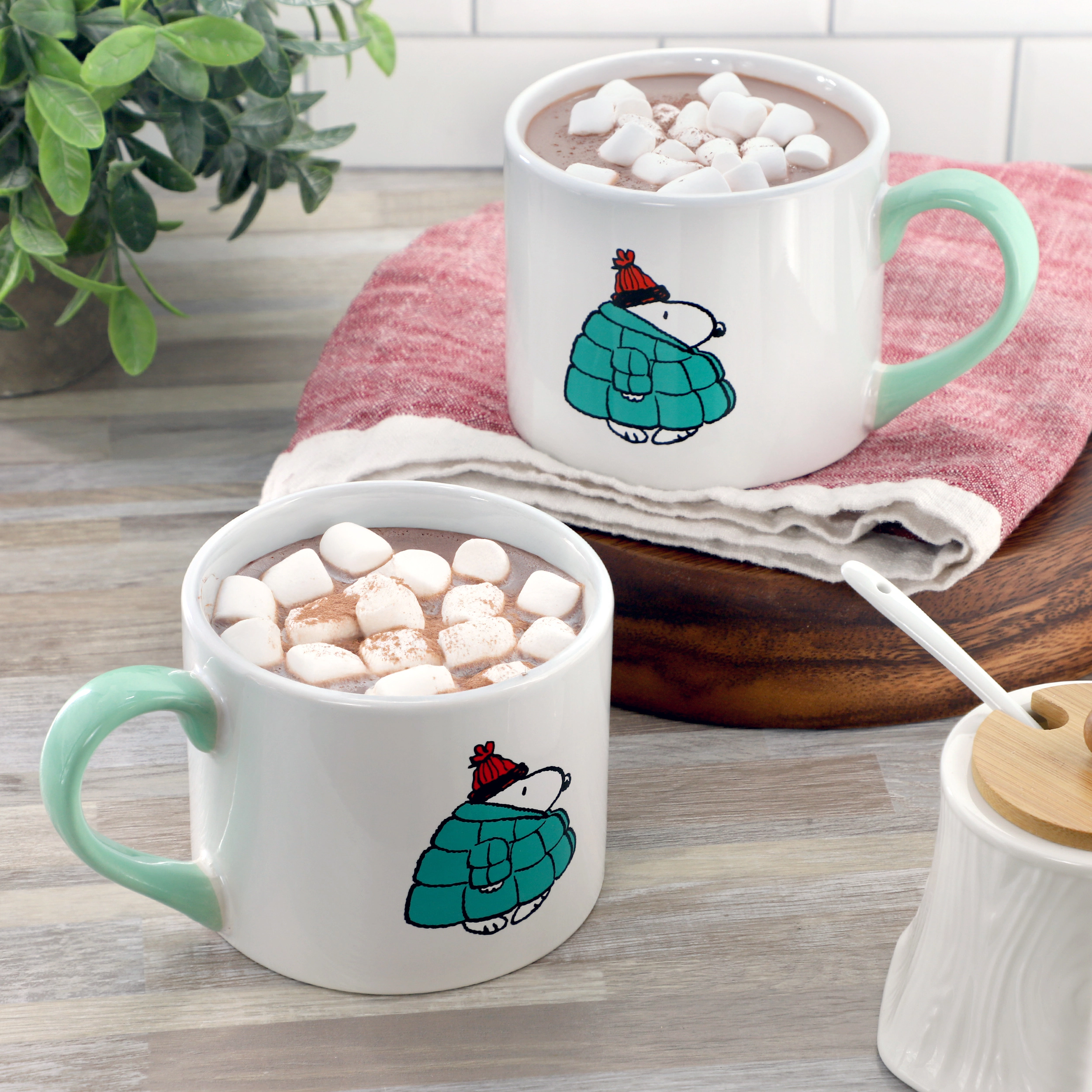 Peanuts All Bundled Up 4 Piece 19 Ounce Stackable Stoneware Mug Set in Mint