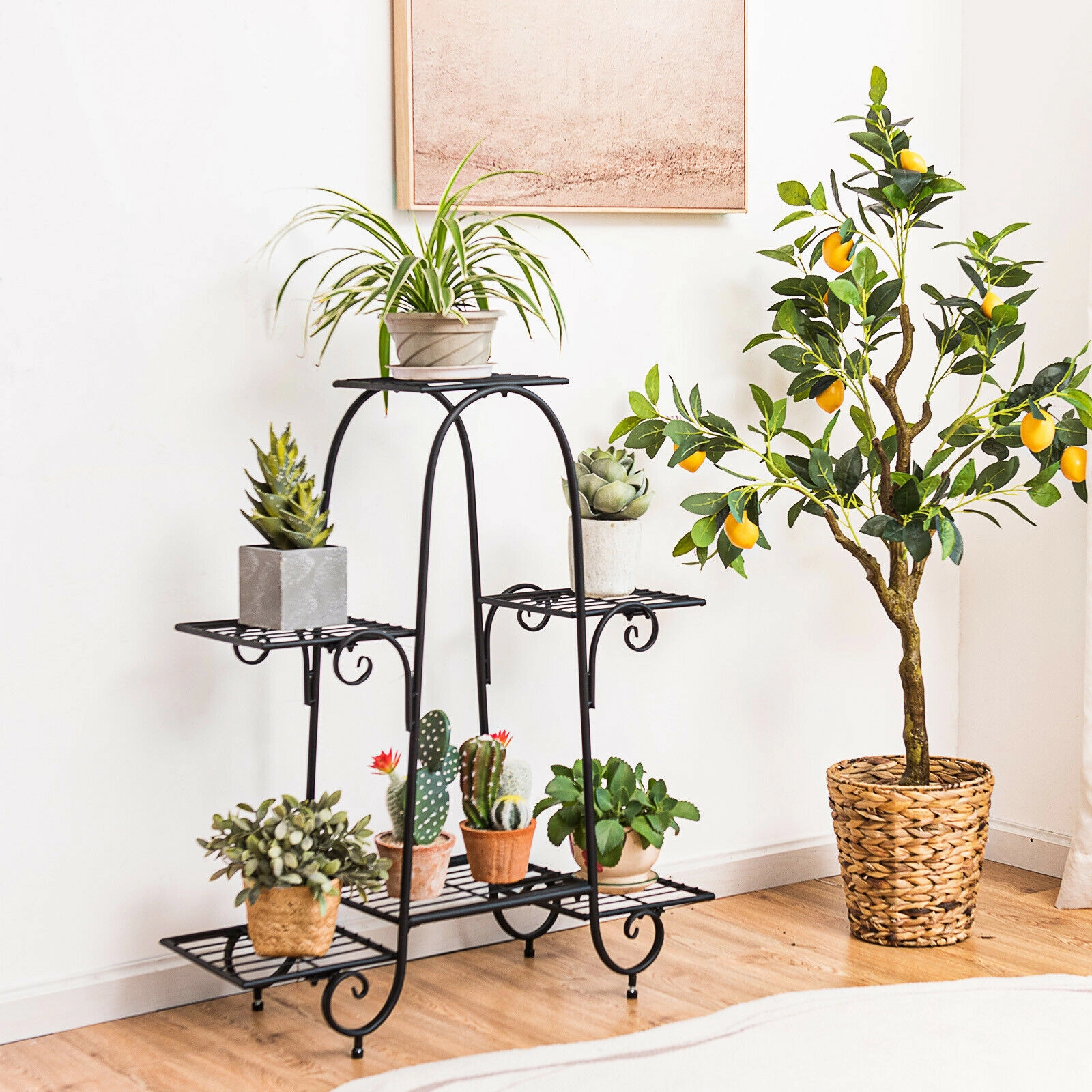 Slickblue Black Metal 6 Tier Plant Rack Square Tray Shelf Stand for Indoor Outdoor Use